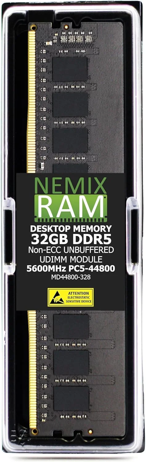 رم دسکتاپ 32 گیگابایتی NEMIX RAM (یک عدد 32 گیگابایتی) DDR5 5600MHZ PC5-44800 2Rx8 1.1V CL46 288-PIN Non-ECC Unbuffered UDIMM سازگار با مادربرد ASUS ROG Strix Z890-I Gaming WiFi