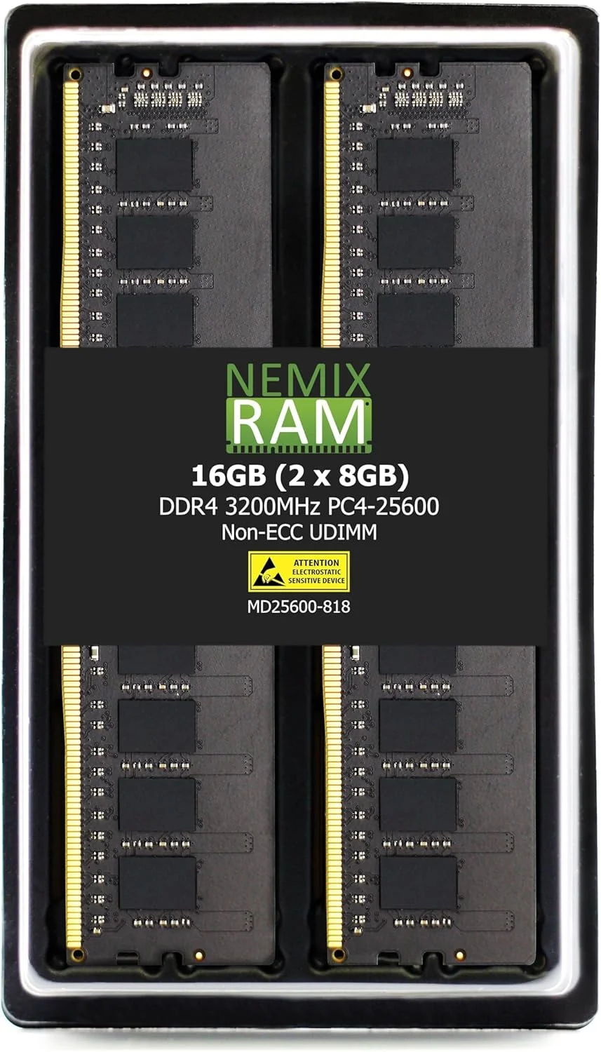 کیت حافظه رم دسکتاپ NEMIX RAM با ظرفیت 16 گیگابایت (2 عدد 8 گیگابایتی) DDR4 3200MHZ PC4-25600 1Rx8 1.2V CL22 288-PIN Non-ECC Unbuffered UDIMM سازگار با SUPERMICRO Desktop Gaming SuperWorkstation SYS-530AD-I
