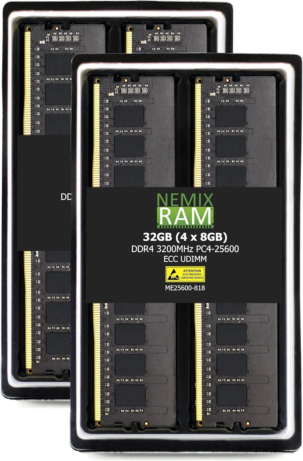 کیت رم 32 گیگابایتی (4x8 گیگابایت) NEMIX RAM DDR4 3200MHZ PC4-25600 1Rx8 1.2V CL22 288-PIN ECC Unbuffered UDIMM سازگار با مادربرد گیمینگ پریمیوم ASRock X570 Taichi ATX AM4 AMD
