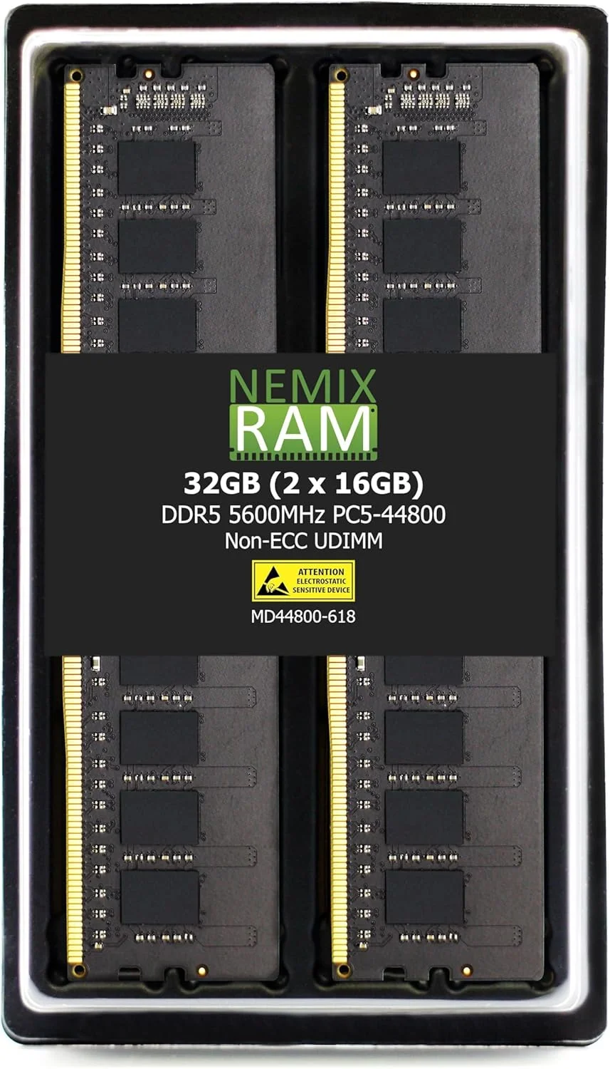 کیت حافظه رم دسکتاپ NEMIX RAM با ظرفیت 32 گیگابایت (2 عدد 16 گیگابایتی) DDR5 5600MHZ PC5-44800 1Rx8 1.1V CL46 288-PIN Non-ECC Unbuffered UDIMM