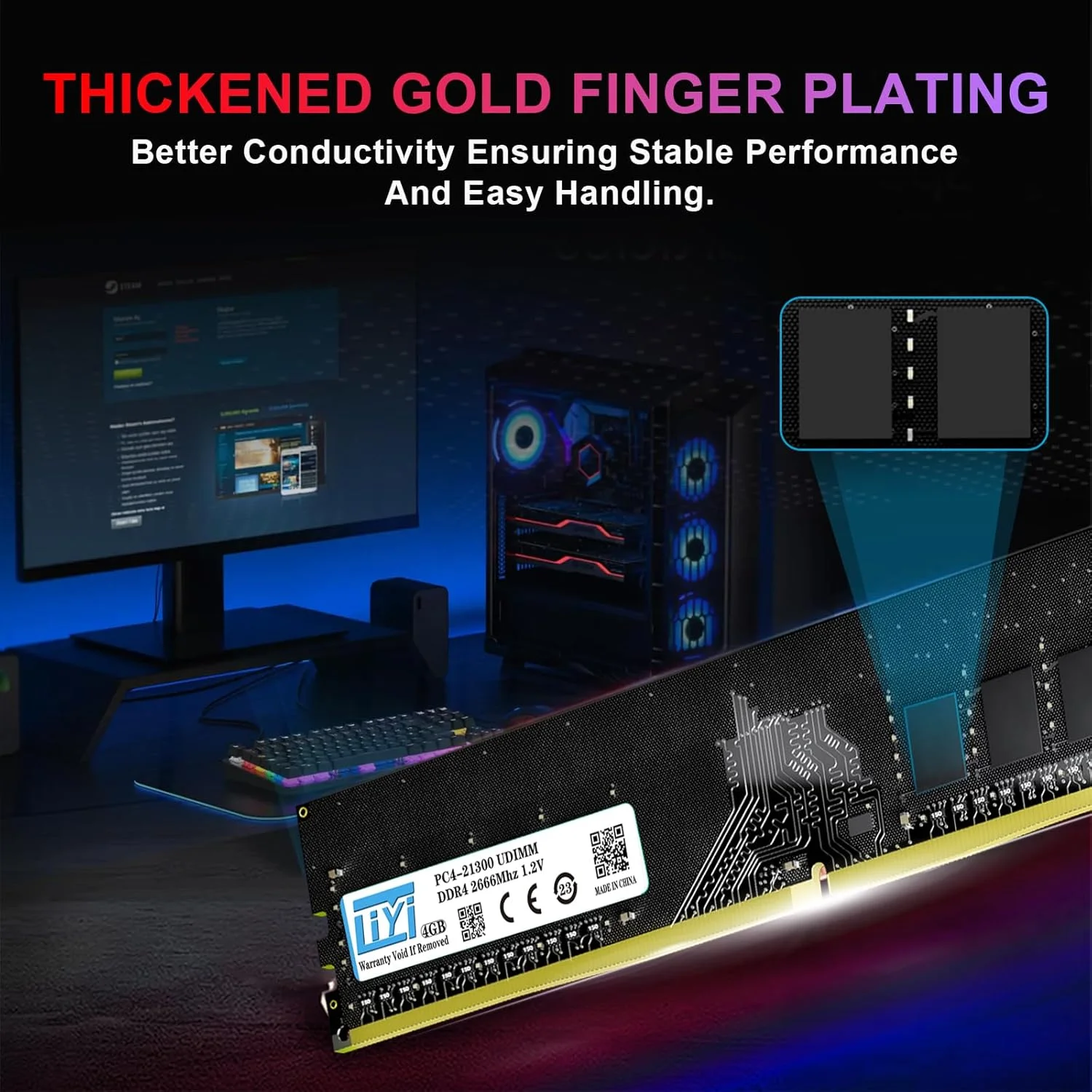 رم دسکتاپ DDR4 با ظرفیت 4 گیگابایت و فرکانس 2666 مگاهرتز مدل PC4-21300 تک کاناله 1.2 ولت