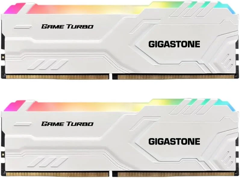 【رم RGB DDR4】 GIGASTONE Game TURBO کیت 16 گیگابایتی (2x8GB) DDR4 3200MHz PC4-25600 CL 16-18-18-40 Intel XMP 2.0 AMD Ryzen 1.35V UDIMM 288 پین بدون بافر Non ECC حافظه دسکتاپ گیمینگ با عملکرد بالا - سفید