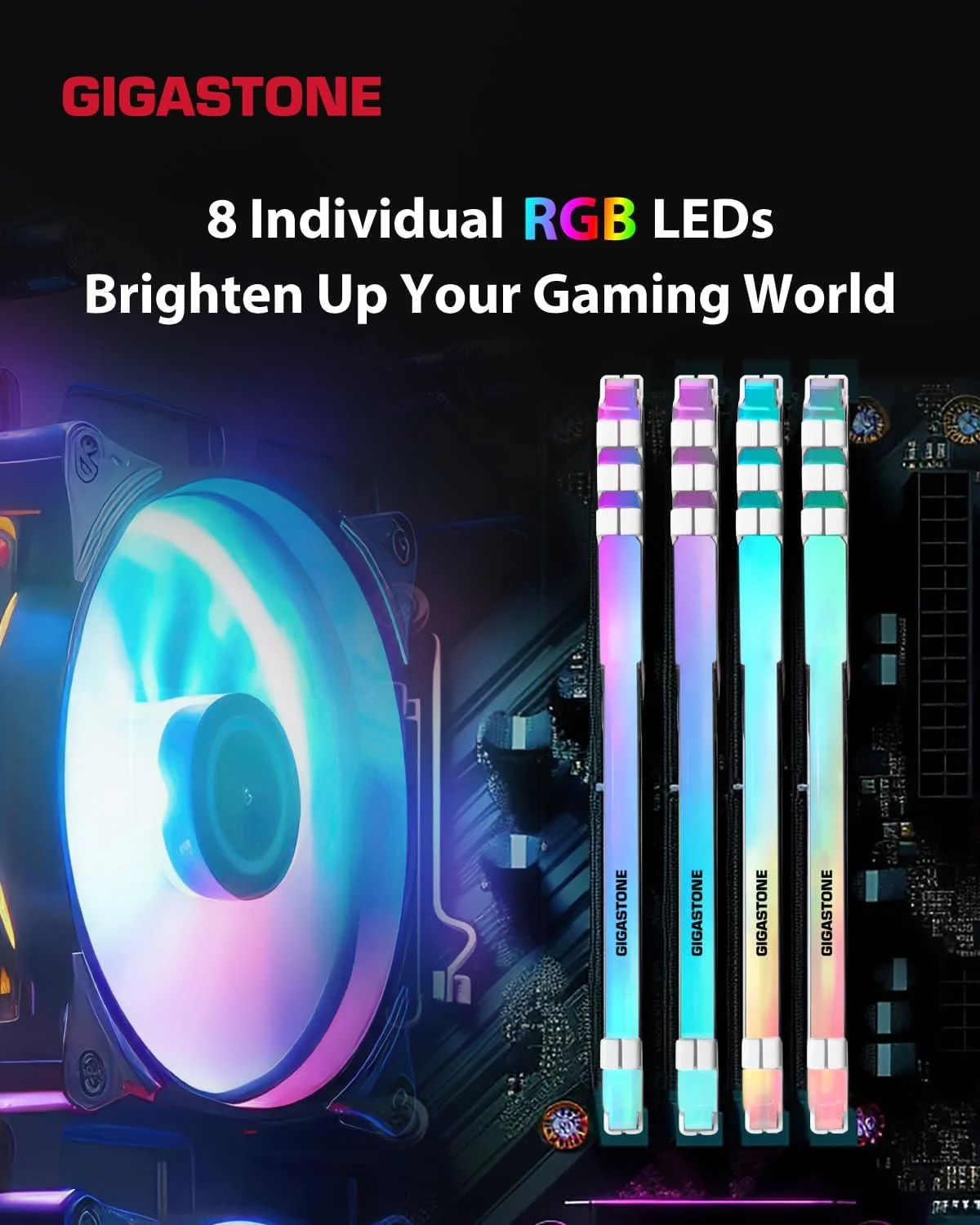 【رم RGB DDR4】 GIGASTONE Game TURBO کیت 16 گیگابایتی (2x8GB) DDR4 3200MHz PC4-25600 CL 16-18-18-40 Intel XMP 2.0 AMD Ryzen 1.35V UDIMM 288 پین بدون بافر Non ECC حافظه دسکتاپ گیمینگ با عملکرد بالا - سفید