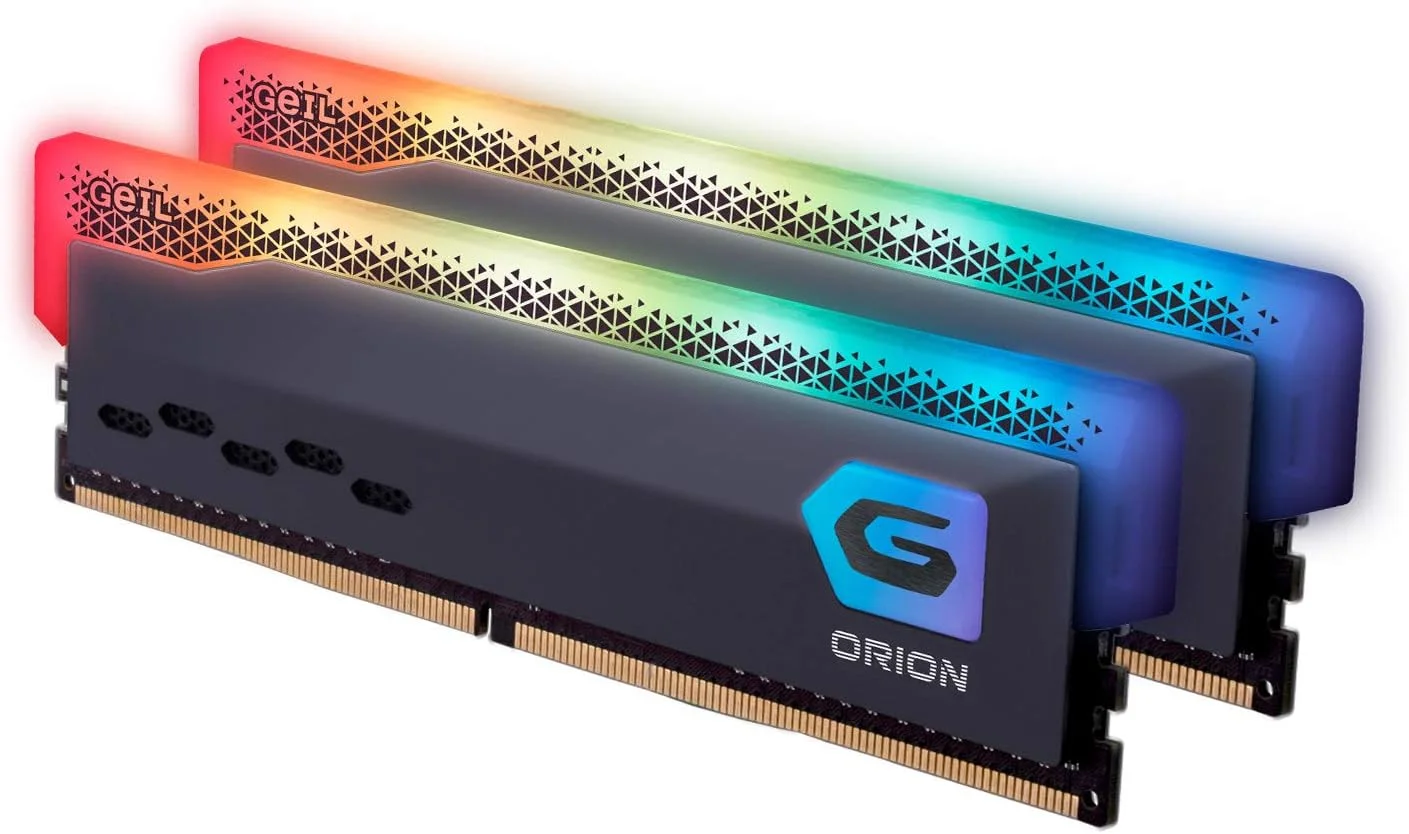 رم دسکتاپ پرسرعت GeIL Orion RGB DDR4، ۳۲ گیگابایت (۲x۱۶ گیگابایت) ۳۶۰۰ مگاهرتز ۱.۳۵ ولت XMP2.0، سازگار با Intel/AMD، حافظه DIMM بلند، مناسب برای بازی‌های سنگین/تولید محتوای چندرسانه‌ای/پخش زنده با کیفیت