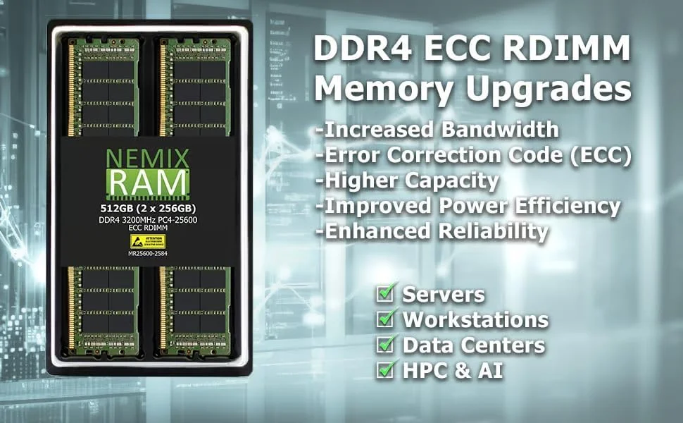 رم ۱۶ گیگابایتی نمیکس (۱X۱۶GB) DDR4 2666MHZ PC4-21300 2Rx8 1.2V CL19 288-PIN ECC RDIMM حافظه سرور رجیستر شده سازگار با Dell SNPDFK3YC/16G AA138422 برای ایستگاه کاری Precision