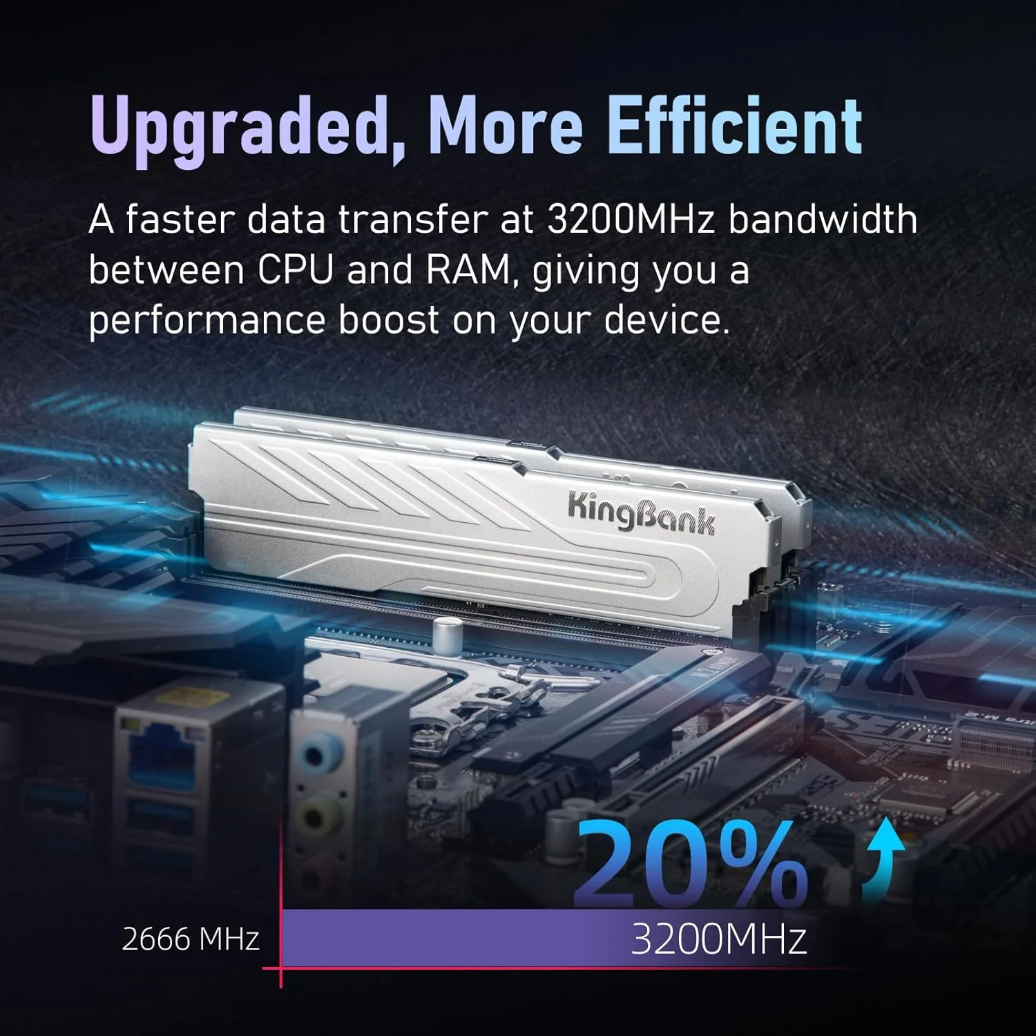 رم کامپیوتر دسکتاپ DDR4 8 گیگابایت 3200 مگاهرتز CL16 1.35 ولت XMP2.0 اورکلاک با هیت سینک برای بازی/اداری/PS، نقره ای