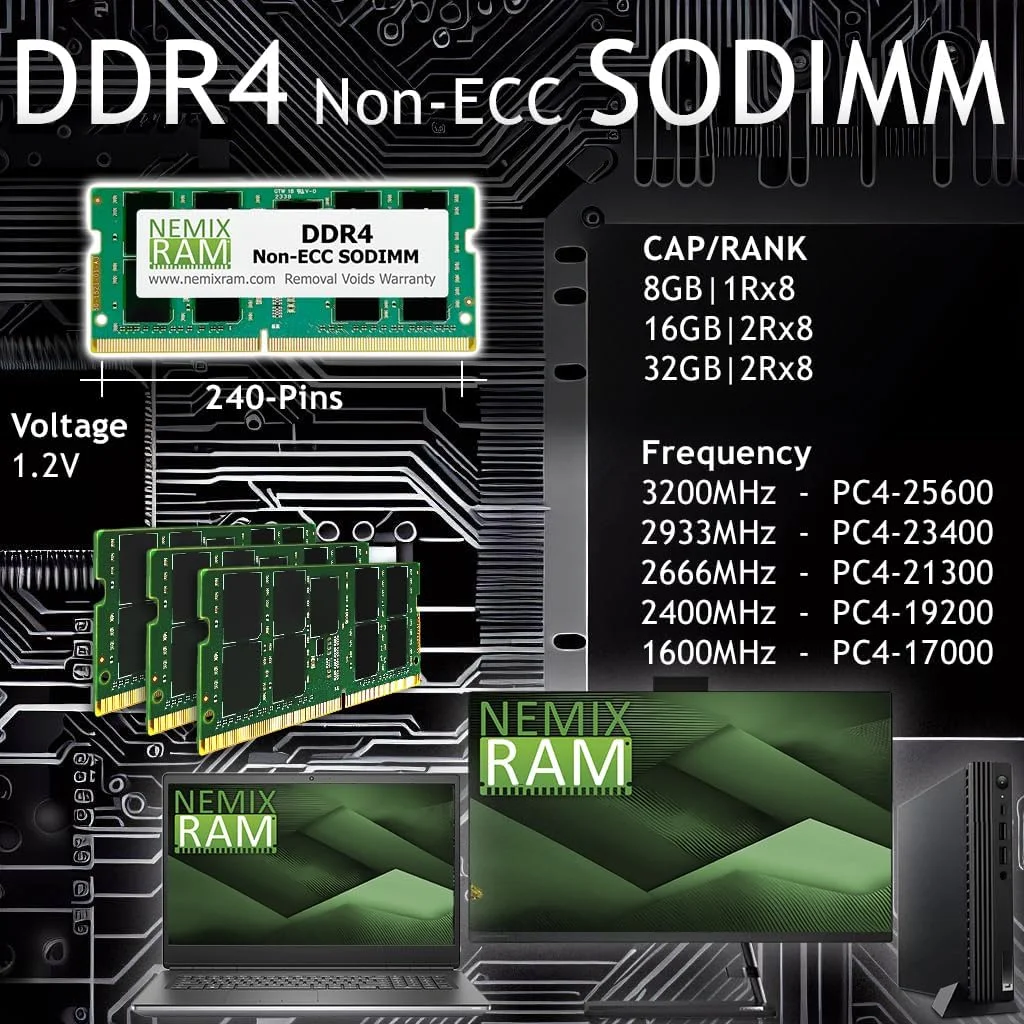 کیت حافظه رم لپ تاپ NEMIX RAM با ظرفیت 32 گیگابایت (2 عدد 16 گیگابایتی) DDR4 2133MHZ PC4-17000 2Rx8 1.2V 260-PIN Non-ECC SODIMM کیت حافظه رم لپ تاپ NEMIX RAM با ظرفیت 32 گیگابایت (2 عدد 16 گیگابایتی) DDR4 2133MHZ PC4-17000 2Rx8 1.2V 260-PIN Non-ECC SODIMM