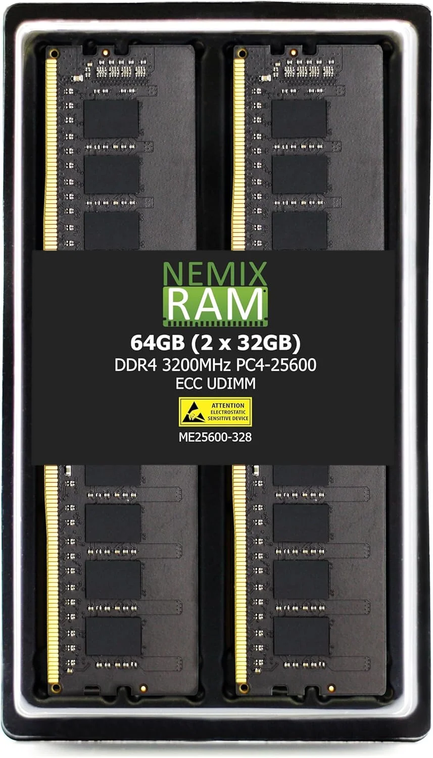 کیت رم NEMIX RAM با ظرفیت 64 گیگابایت (2 عدد 32 گیگابایتی) DDR4 3200MHZ PC4-25600 2Rx8 1.2V CL22 288-PIN ECC Unbuffered UDIMM کیت رم NEMIX RAM با ظرفیت 64 گیگابایت (2 عدد 32 گیگابایتی) DDR4 3200MHZ PC4-25600 2Rx8 1.2V CL22 288-PIN ECC Unbuffered UDIMM