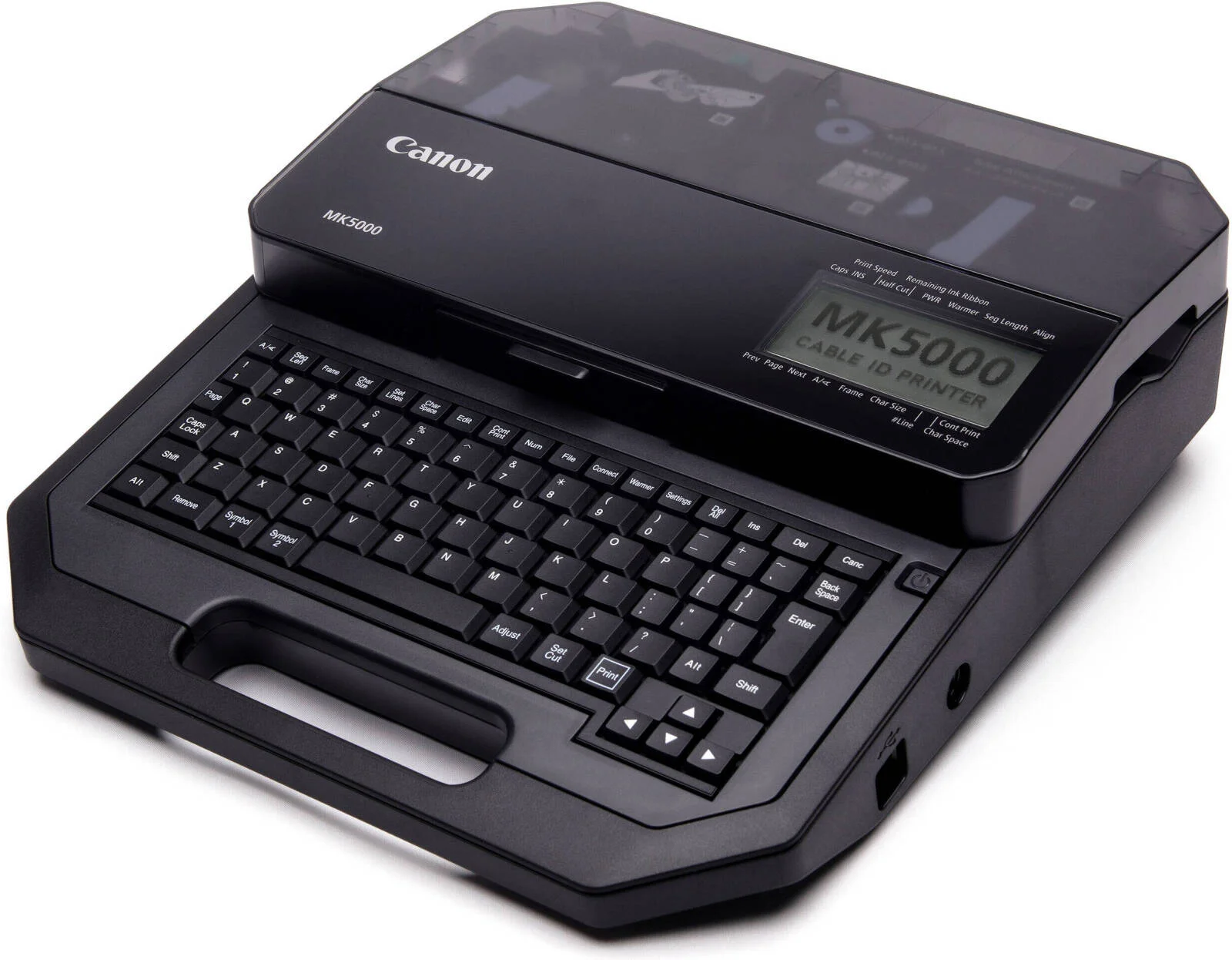 چاپگر شناسایی کابل Canon MK5000، رزولوشن 300 dpi، تکنولوژی انتقال حرارتی، USB-A 2.0 | بلوتوث، نمایشگر LCD تک رنگ با نور پس زمینه، مشکی | MK5000