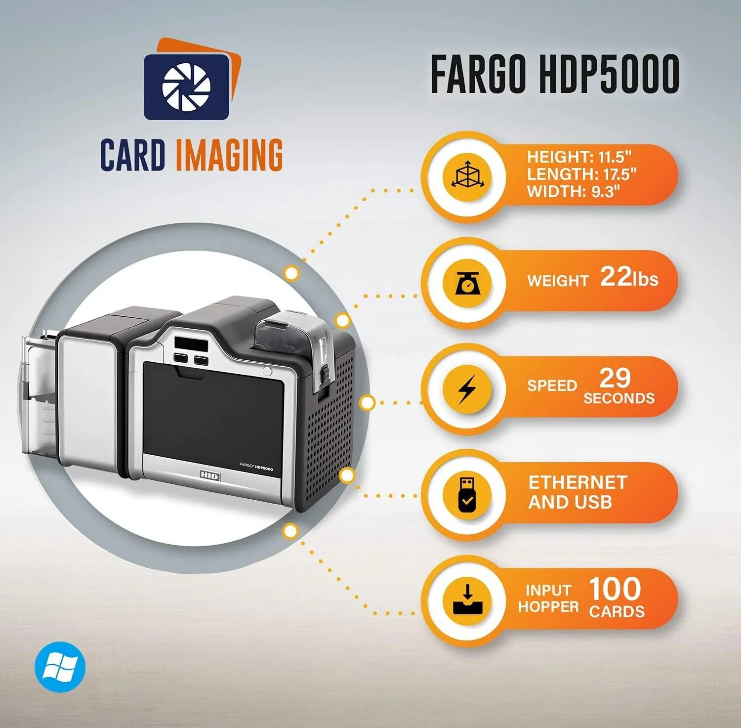 چاپگر کارت شناسایی دو طرفه با وضوح بالا Fargo HDP5000 به همراه بسته نرم افزاری و مواد مصرفی، ریبون YMCK (500 تصویر)، فیلم HDP (1500 تصویر) | 89640