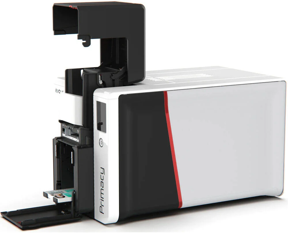 چاپگر Evolis Primacy 2 Duplex Expert، بدون آپشن، رابط های USB و اترنت، با مجوز نرم افزار Cardpresso XXS، رزولوشن 300x600 DPI، ظرفیت فیدر 100 کارت، سفید - مشکی | PM2-0025-M