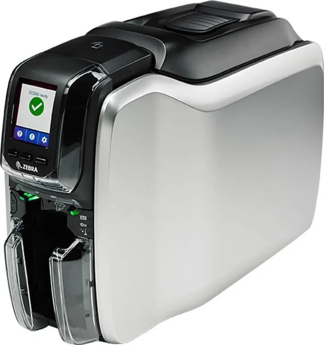 چاپگر کارت شناسایی دو طرفه Zebra ZC300، کابل های UK/EU، سرعت چاپ 300 dpi، اتصال USB 2.0 و اترنت 10/100، LCD رنگی، ریبون، 1500 تصویر، نقره ای | ZC32-000C000EM00