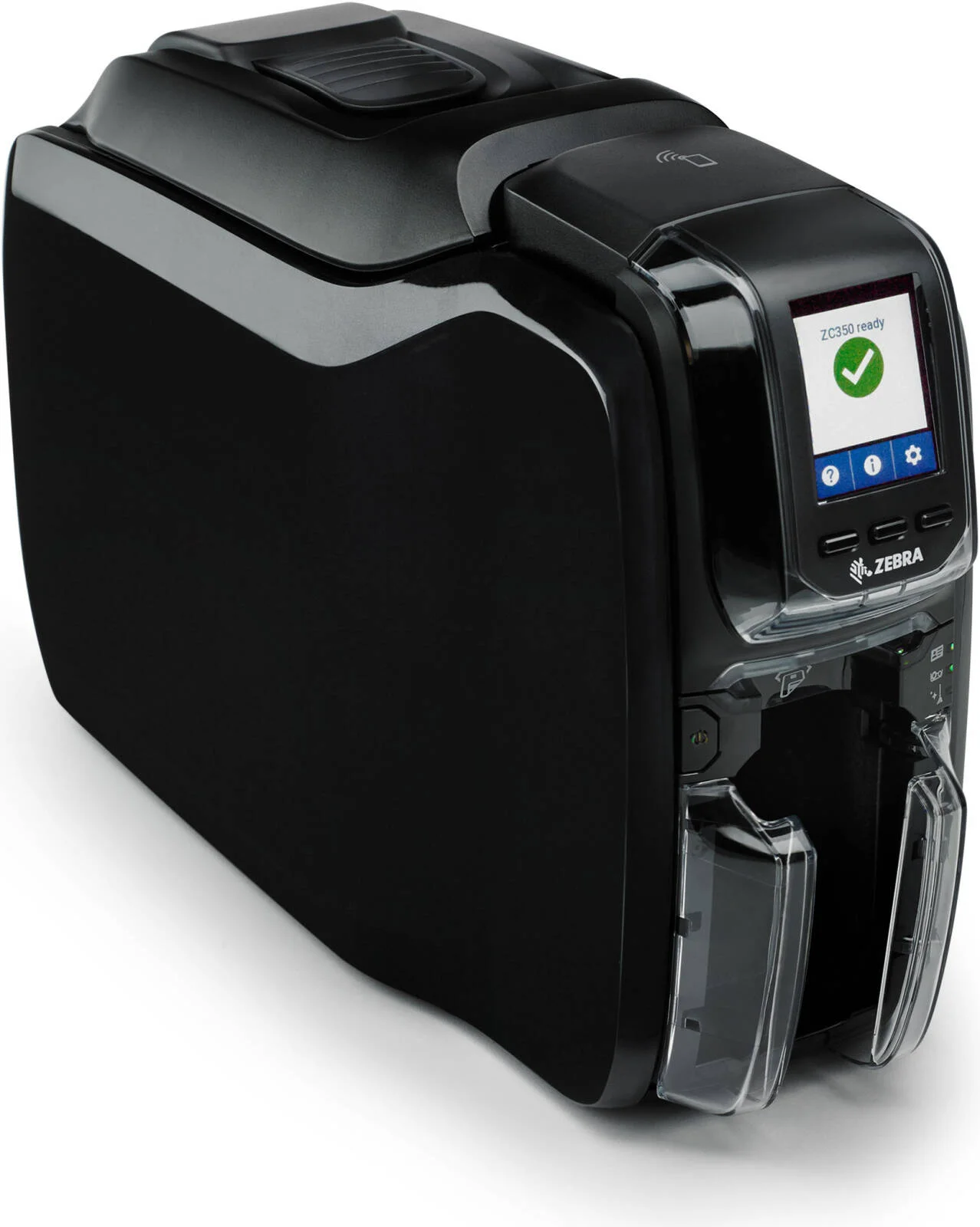 چاپگر کارت شناسایی Zebra ZC350، نوع چاپ دو طرفه، رزولوشن 300 dpi (11.8 نقطه در میلی‌متر)، LCD رنگی گرافیکی، سازگار با PVC و کامپوزیت PVC، رابط‌های USB 2.0 و اترنت داخلی، مشکی | ZC350