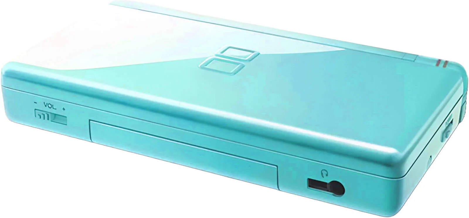 کنسول نینتندو DS Lite، دارای دو صفحه نمایش LCD فوق العاده روشن، تا 19 ساعت گیم پلی، بسته باتری قابل شارژ، نرخ پر شدن پیکسل 30M/s، سازگار با GBA، آبی یخی | NDSLIB