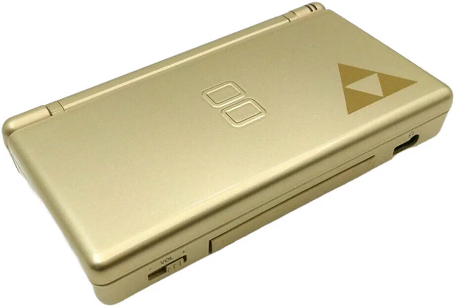 کنسول نینتندو DS Lite، دارای دو صفحه نمایش LCD فوق العاده روشن، تا 19 ساعت گیم پلی، بسته باتری قابل شارژ، نرخ پر شدن پیکسل 30M/s، سازگار با GBA، طلایی سلطنتی | NDSLRG