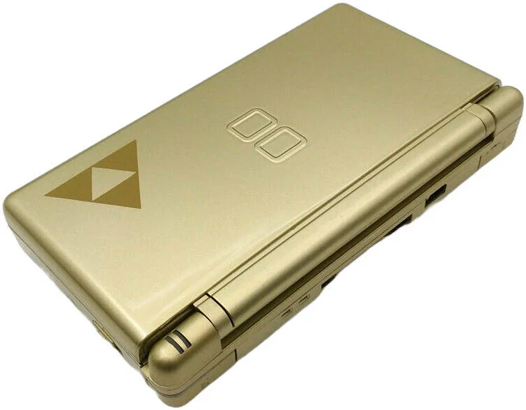 کنسول نینتندو DS Lite، دارای دو صفحه نمایش LCD فوق العاده روشن، تا 19 ساعت گیم پلی، بسته باتری قابل شارژ، نرخ پر شدن پیکسل 30M/s، سازگار با GBA، طلایی سلطنتی | NDSLRG