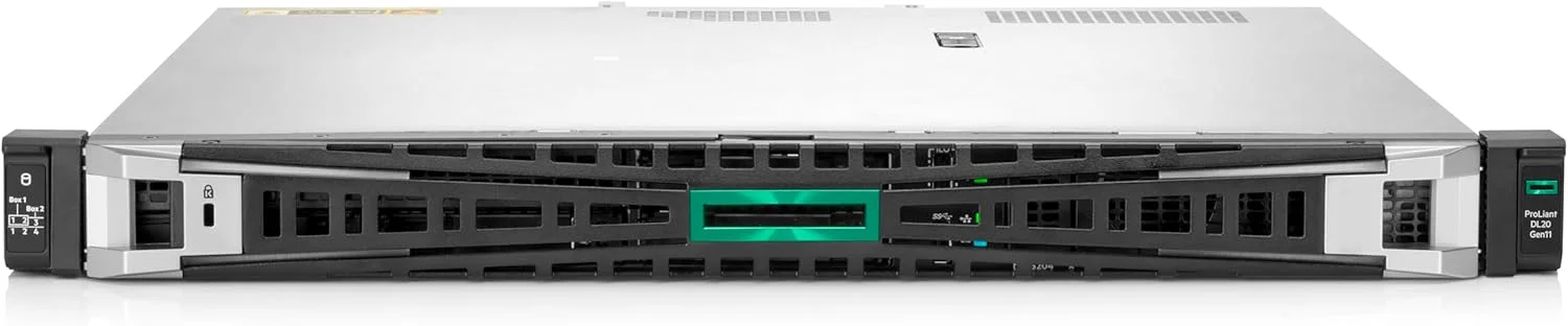 سرور رکمونت Hewlett Packard Enterprise ProLiant DL20 Gen11 با یک پردازنده Intel Xeon 6325P، 3.5 گیگاهرتز، 4 هسته ای، 1 پردازنده، 1x32GB-U، 4 محفظه SFF، 2x960GB SSD، 2x500W PS (HPE Smart Choice P83282-005)