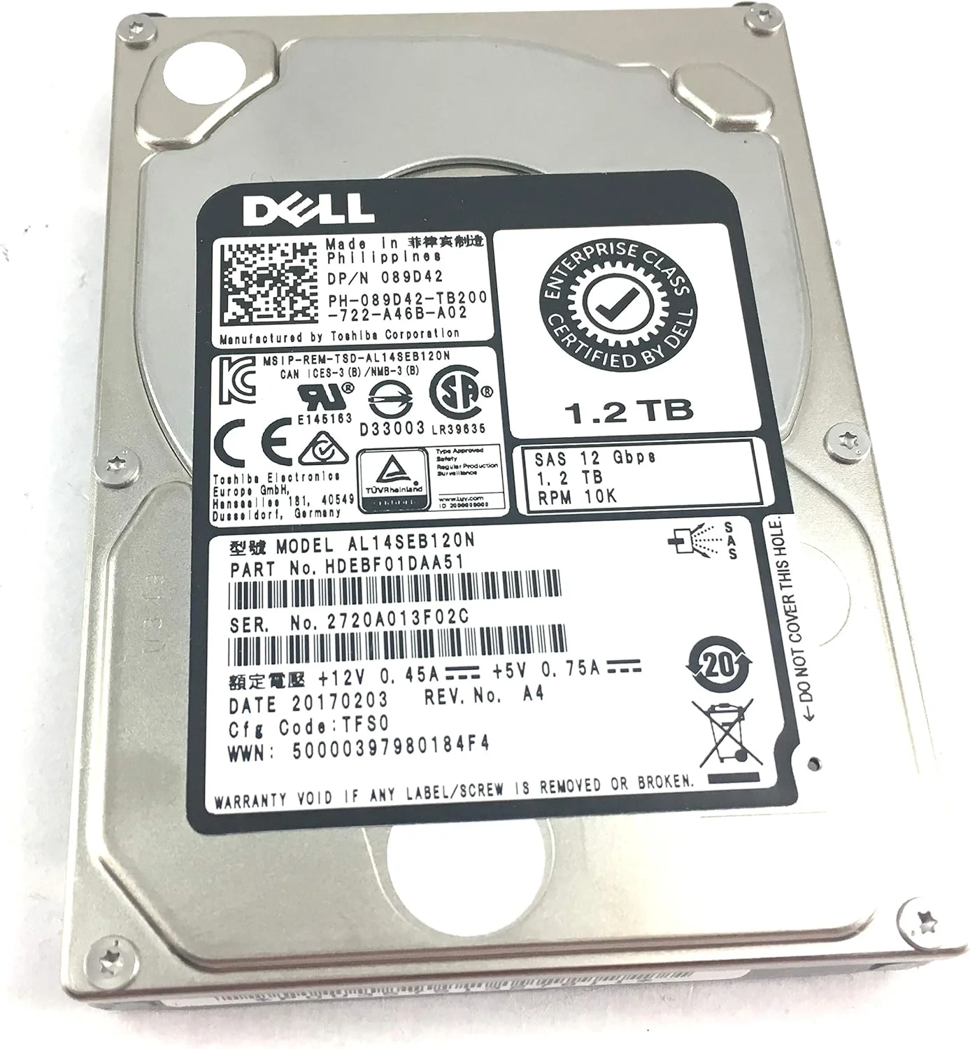 هارد درایو سازمانی دل 1.2 ترابایت 10K 12 گیگابیت بر ثانیه SAS 2.5 اینچی هارد درایو سازمانی دل 1.2 ترابایت 10K 12 گیگابیت بر ثانیه SAS 2.5 اینچی