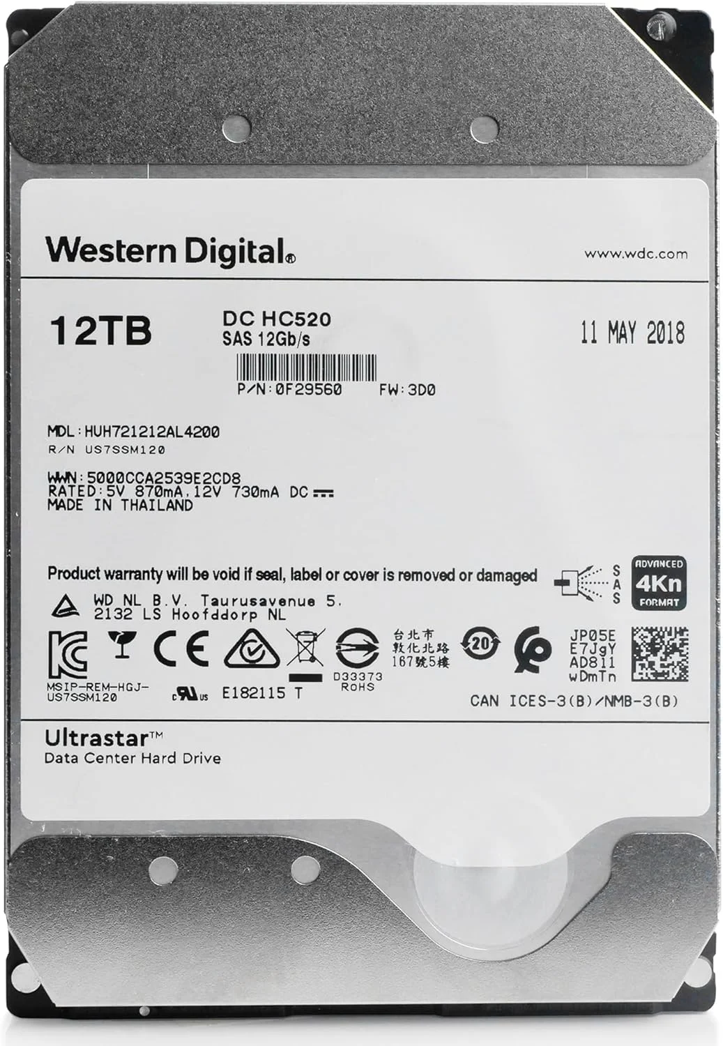 هارد دیسک داخلی 12 ترابایتی HGST WD Ultrastar DC HC520 HUH721212AL4200، سرعت 7200 دور در دقیقه، رابط SAS 12Gb/s، فرمت پیشرفته 4Kn، مناسب مراکز داده (بازسازی شده) هارد دیسک داخلی 12 ترابایتی HGST WD Ultrastar DC HC520 HUH721212AL4200، سرعت 7200 دور در دقیقه، رابط SAS 12Gb/s، فرمت پیشرفته 4Kn، مناسب مراکز داده (بازسازی شده)