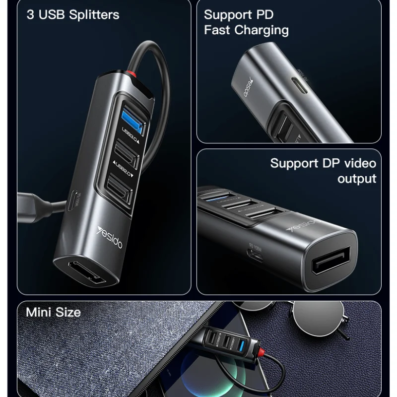 هاب 5 پورت Type-C مدل YESIDO HB23 5-IN-1