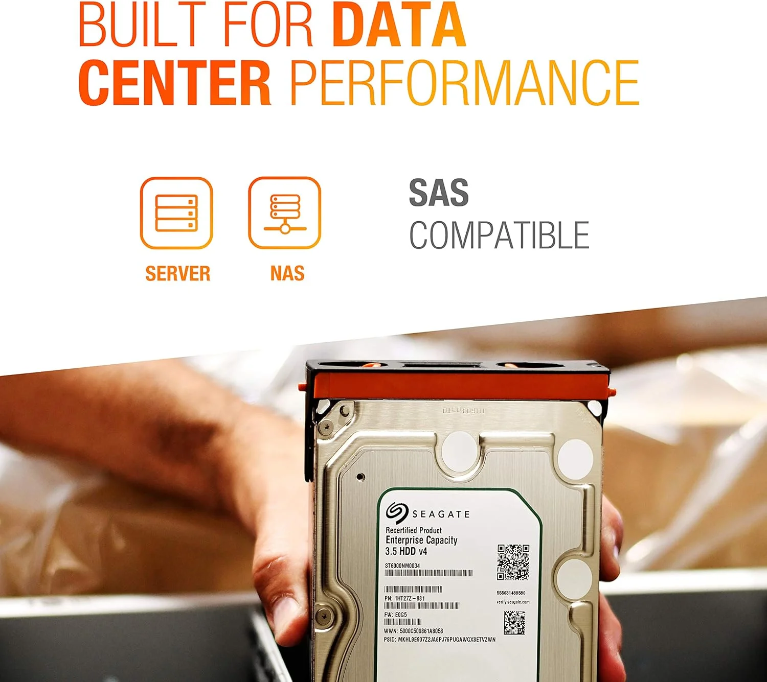 هارد دیسک سیگیت Enterprise Capacity 3.5 | ST6000NM0034 | ظرفیت 6 ترابایت، سرعت 7.2K RPM، رابط SAS 12Gb/s، حافظه کش 128 مگابایت، اندازه 3.5 اینچ، 512n، هارد دیسک Enterprise برای کاربردهای Hyperscale (بازسازی شده)