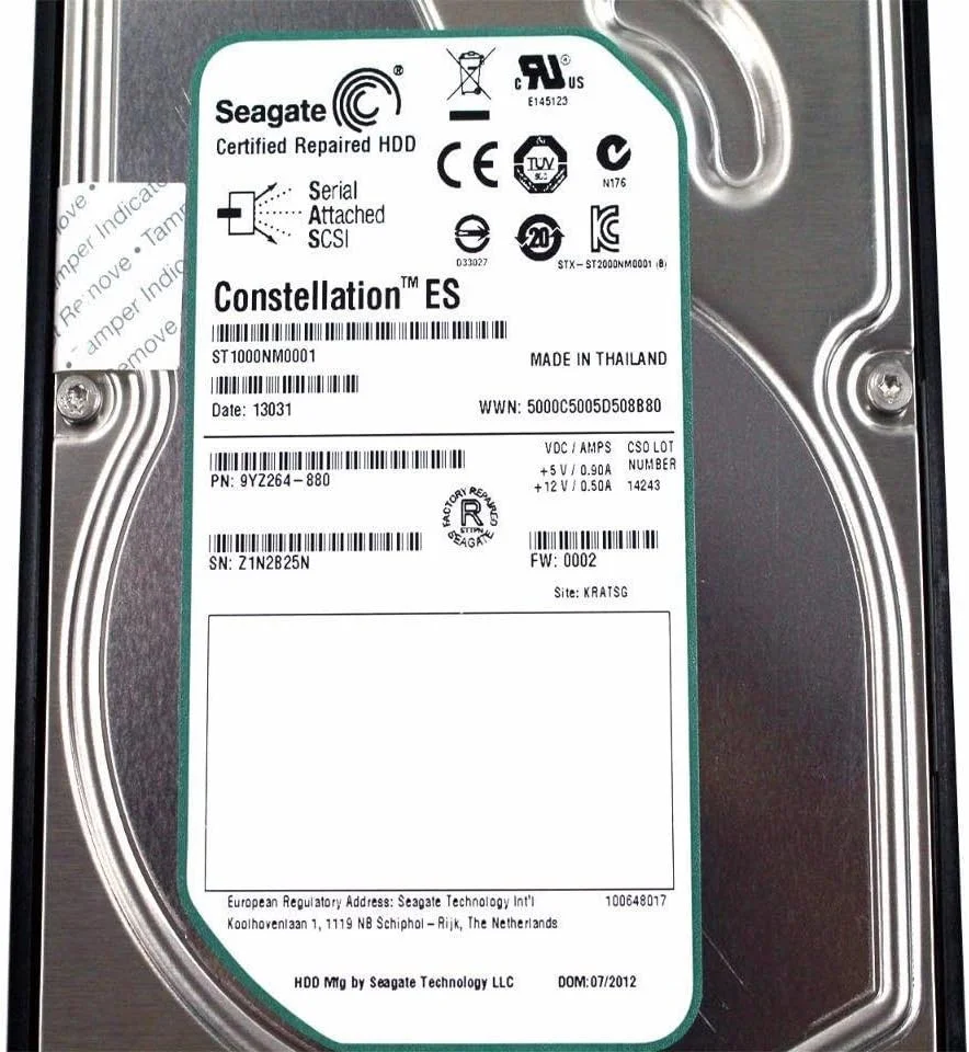 هارد درایو داخلی سیگیت Constellation ES با ظرفیت 1 ترابایت، سرعت 7200 دور در دقیقه، رابط SAS 6 گیگابیت بر ثانیه، حافظه کش 64 مگابایت و سایز 3.5 اینچ (ST1000NM0001)