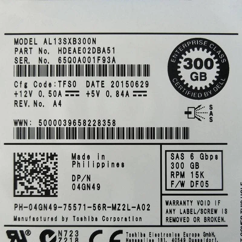هارد دیسک داخلی سرور 300 گیگابایت 2.5 اینچ SAS 6Gb/s 64MB 15000RPM مدل 04GN49 AL13SXB300N هارد دیسک داخلی سرور 300 گیگابایت 2.5 اینچ SAS 6Gb/s 64MB 15000RPM مدل 04GN49 AL13SXB300N