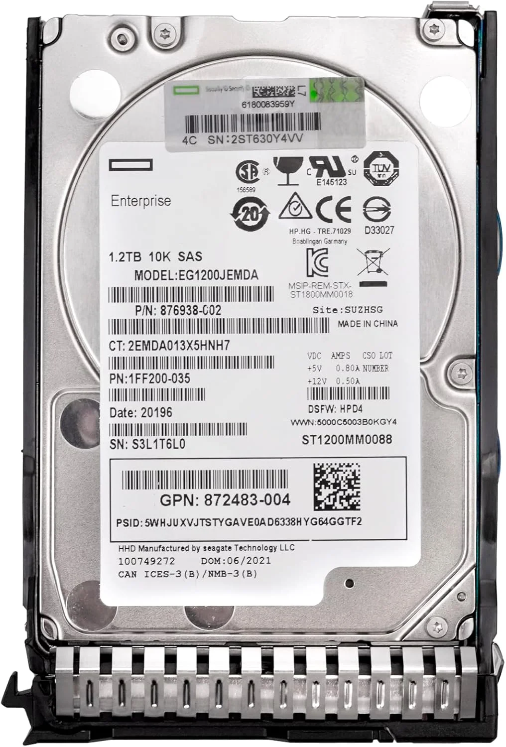 هارد درایو جایگزین سازمانی برای 872479-B21 سازگار با HPE 1.2TB 10K 12G SAS DS G9 G10 872737-001 876938-002 (همراه با سینی)