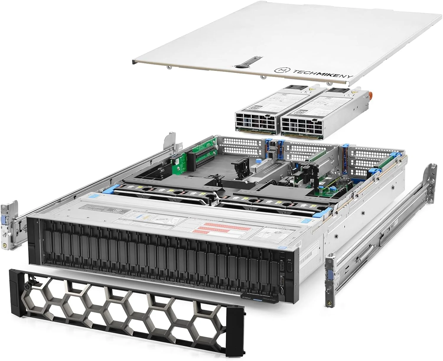 سرور TechMikeNY مدل R740xd NVMe با پردازنده 3.40 گیگاهرتز 32 هسته ای، 256 گیگابایت رم، 18 جایگاه هارد، ریل و منبع تغذیه (بازسازی شده)