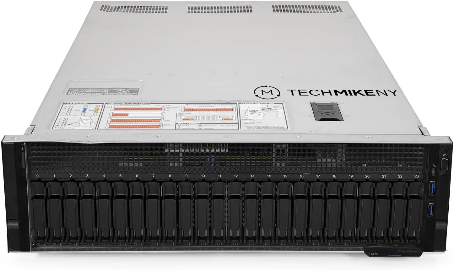 سرور TechMikeNY، پردازنده چهارهسته‌ای 2.20 گیگاهرتز، 56 هسته، 256 گیگابایت رم، 2 عدد SSD SAS 15 ترابایتی، 22 عدد محفظه، PowerEdge R940 (بازسازی شده)