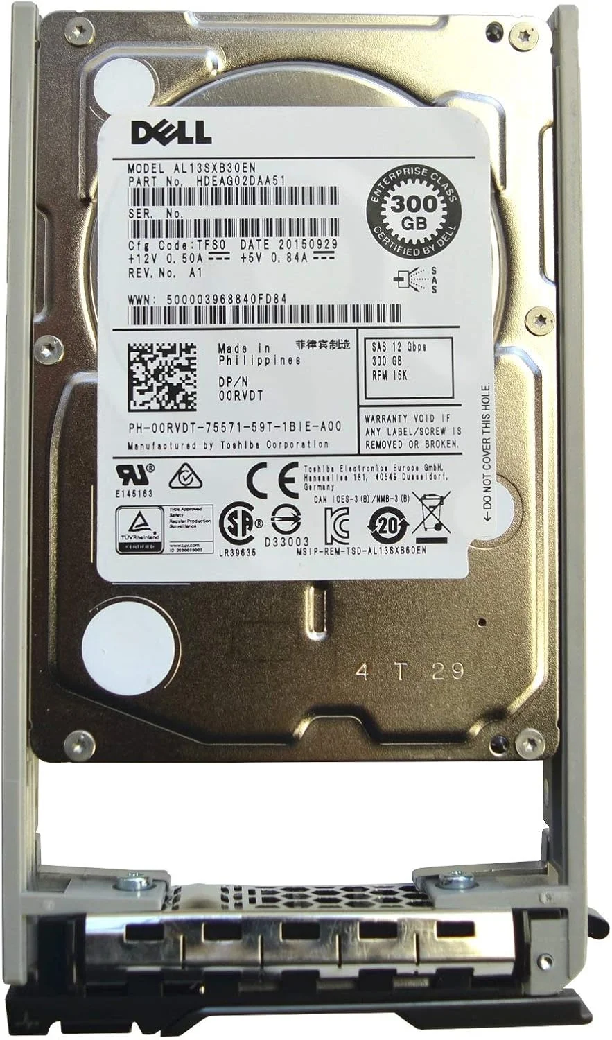 هارد دیسک درایو دل 00RVDT با ظرفیت 300 گیگابایت، سرعت 15K، نوع SAS، سایز 2.5 اینچ و سرعت انتقال 12 گیگابیت بر ثانیه به همراه محفظه/کشویی 2.5 اینچی (بازسازی شده) هارد دیسک درایو دل 00RVDT با ظرفیت 300 گیگابایت، سرعت 15K، نوع SAS، سایز 2.5 اینچ و سرعت انتقال 12 گیگابیت بر ثانیه به همراه محفظه/کشویی 2.5 اینچی (بازسازی شده)