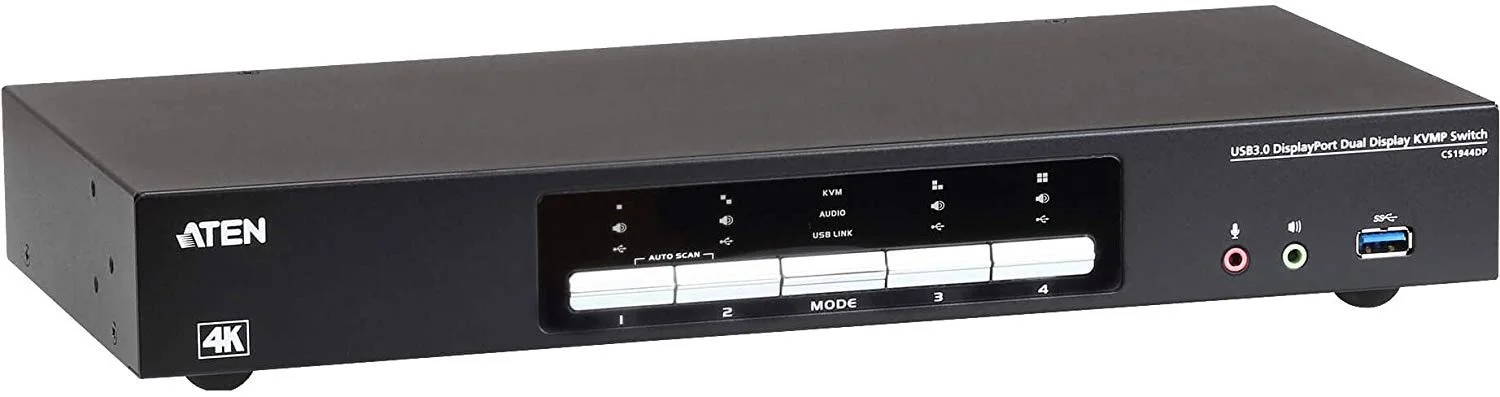 سوئیچ KVM چهار پورت USB 3.0 4K DisplayPort دو نمایشگر ATEN CS1944DP - سازگار با TAA