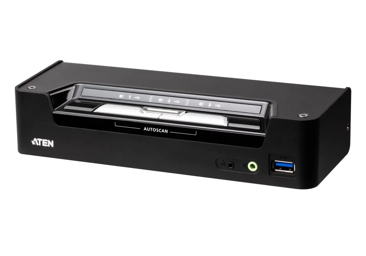 سوئیچ هیبریدی KVMP دیسپلی پورت USB-C سه پورت ATEN - 3 کامپیوتر - 4096 x 2160 - 7 پورت USB - 3 پورت دیسپلی پورت