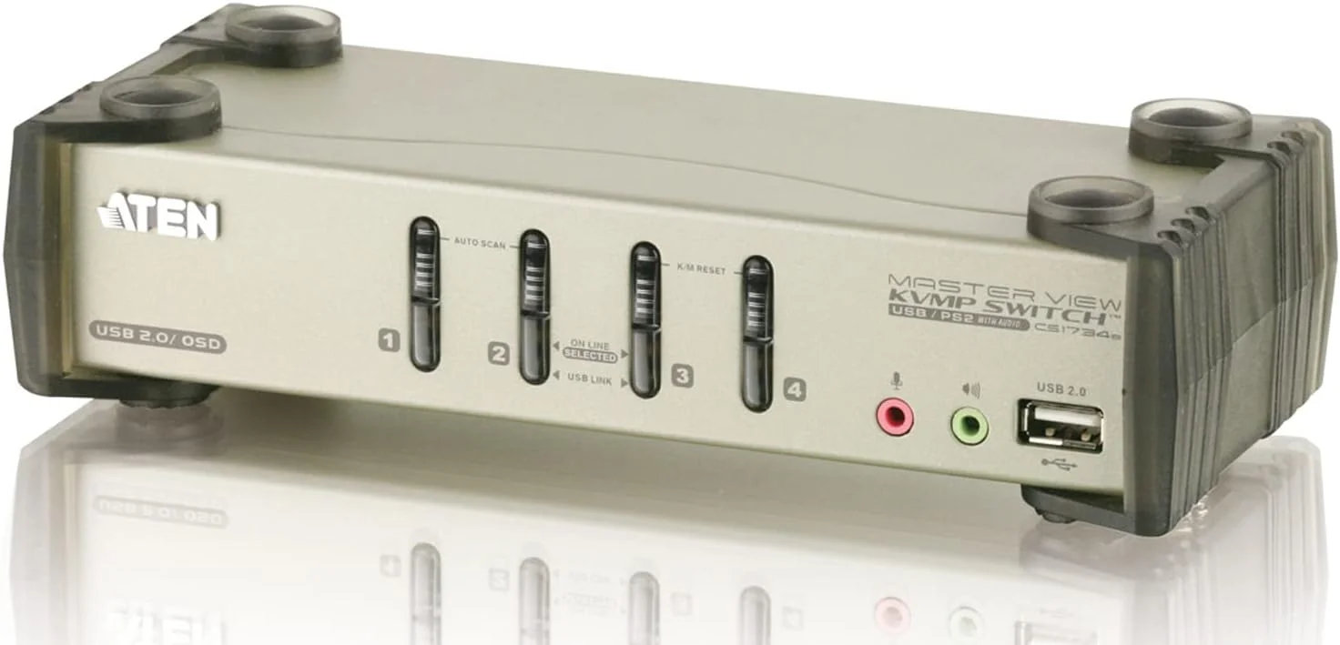 سوئیچ KVMP چهار پورت USB 2.0 اِی تِن مدل CS1734B (نقره ای) با پشتیبانی صدا و کابل