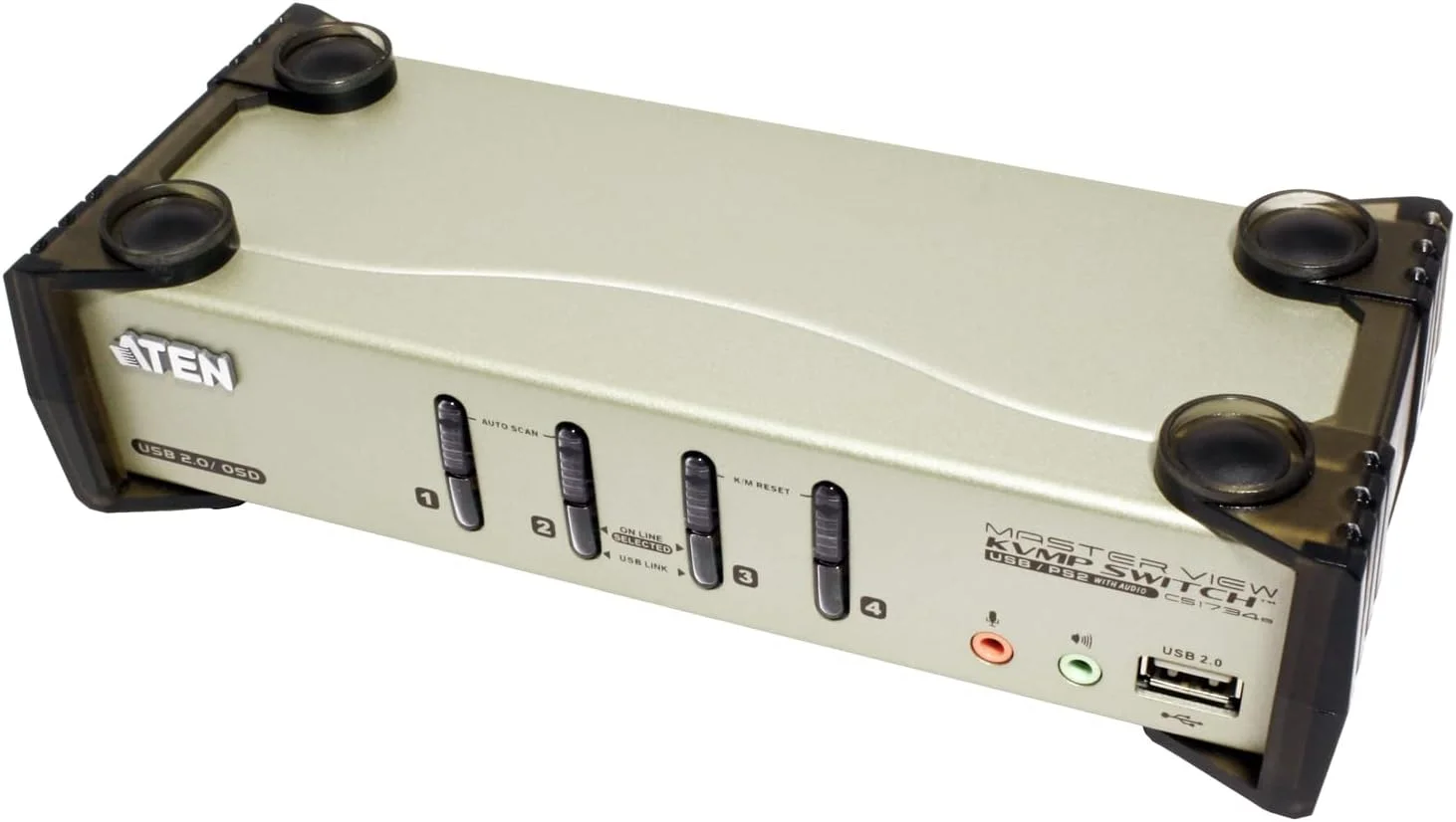 سوئیچ KVMP چهار پورت USB 2.0 اِی تِن مدل CS1734B (نقره ای) با پشتیبانی صدا و کابل