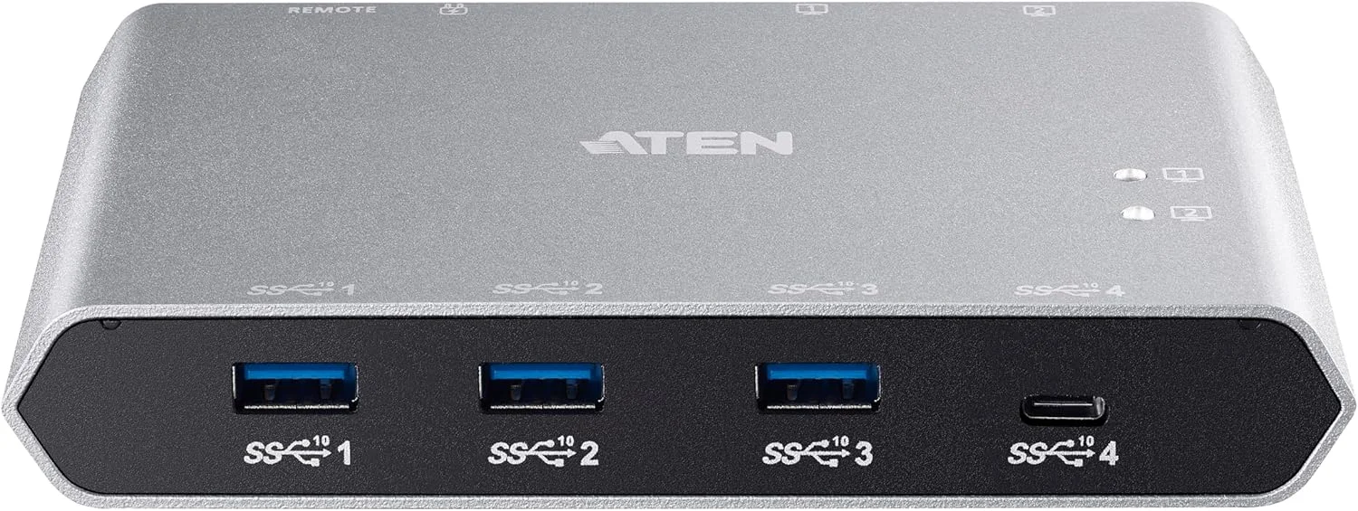 سوئیچ اشتراک گذاری 2 پورت USB-C Gen 2 مدل ATEN US3342 با قابلیت عبور توان - USB 3.1 (Gen 2) Type C - اکسترنال - 4 پورت USB - مک، کامپیوتر