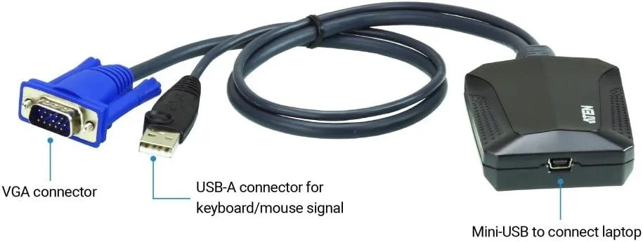آداپتور USB KVM کنسول لپ تاپ ATEN CV211CP، 1920 x 1200 @60Hz، دو طرفه، دسترسی فوری به BIOS، Plug-and-Play برای مراکز داده، سرورها، کامپیوترها، کیوسک ها، ATM، رهبر KVM شماره 1