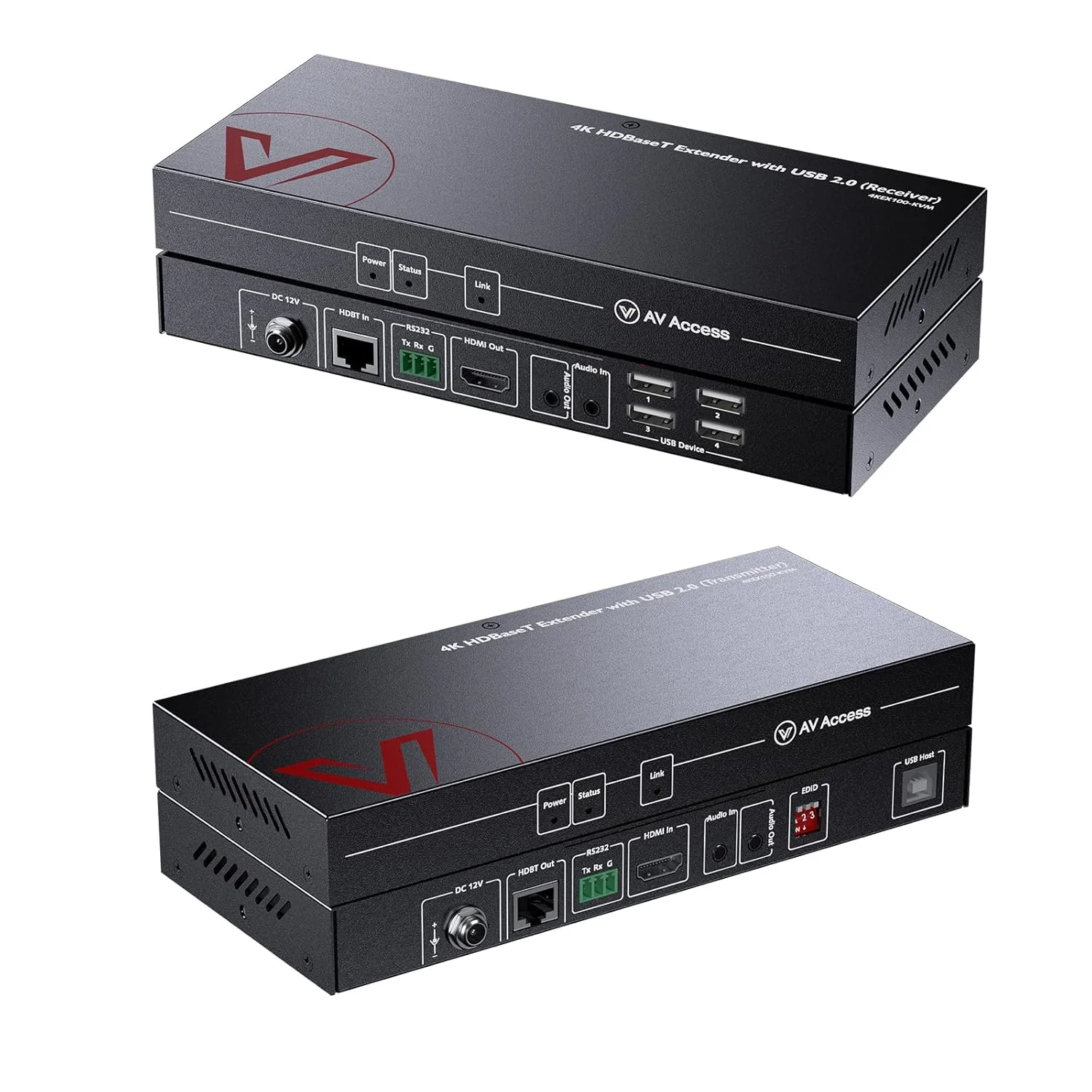 اکستندر HDMI USB (HDBaseT) KVM، 100 متر، 4K 60Hz، 1080p 120Hz از طریق Cat5e/6/6a/7، دارای 4 پورت USB2.0، بدون افت سیگنال و تاخیر، RS232، POE، مدیریت مستقل EDID (4KEX100-KVM)