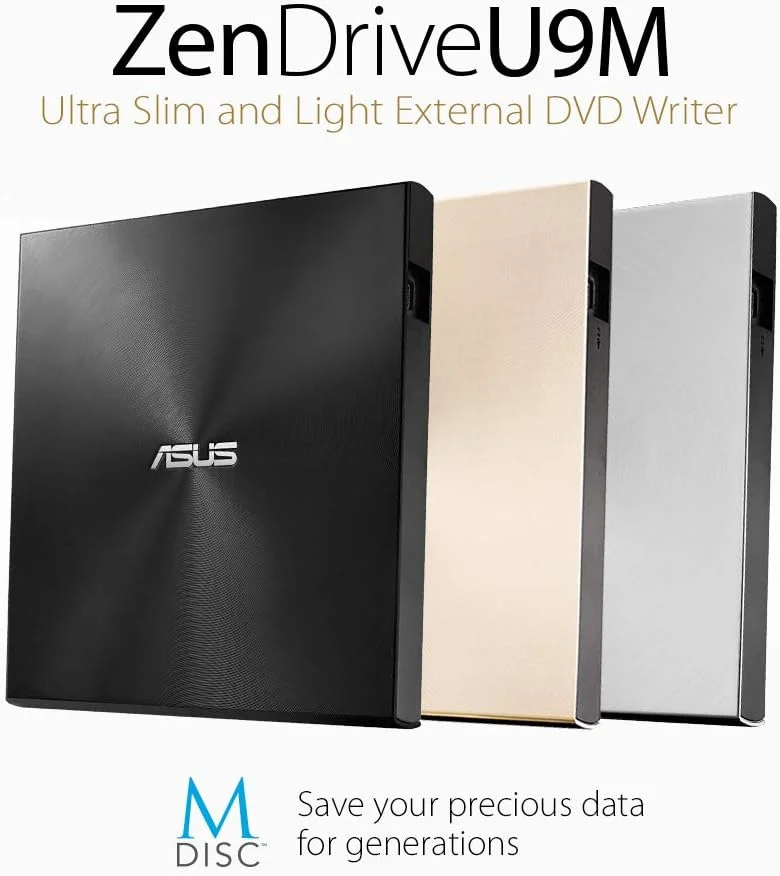 Asus Zendrive U9M - دی وی دی رایتر اکسترنال فوق باریک و قابل حمل 8x. سازگار با USB Type-C و Type-A برای ویندوز و مک