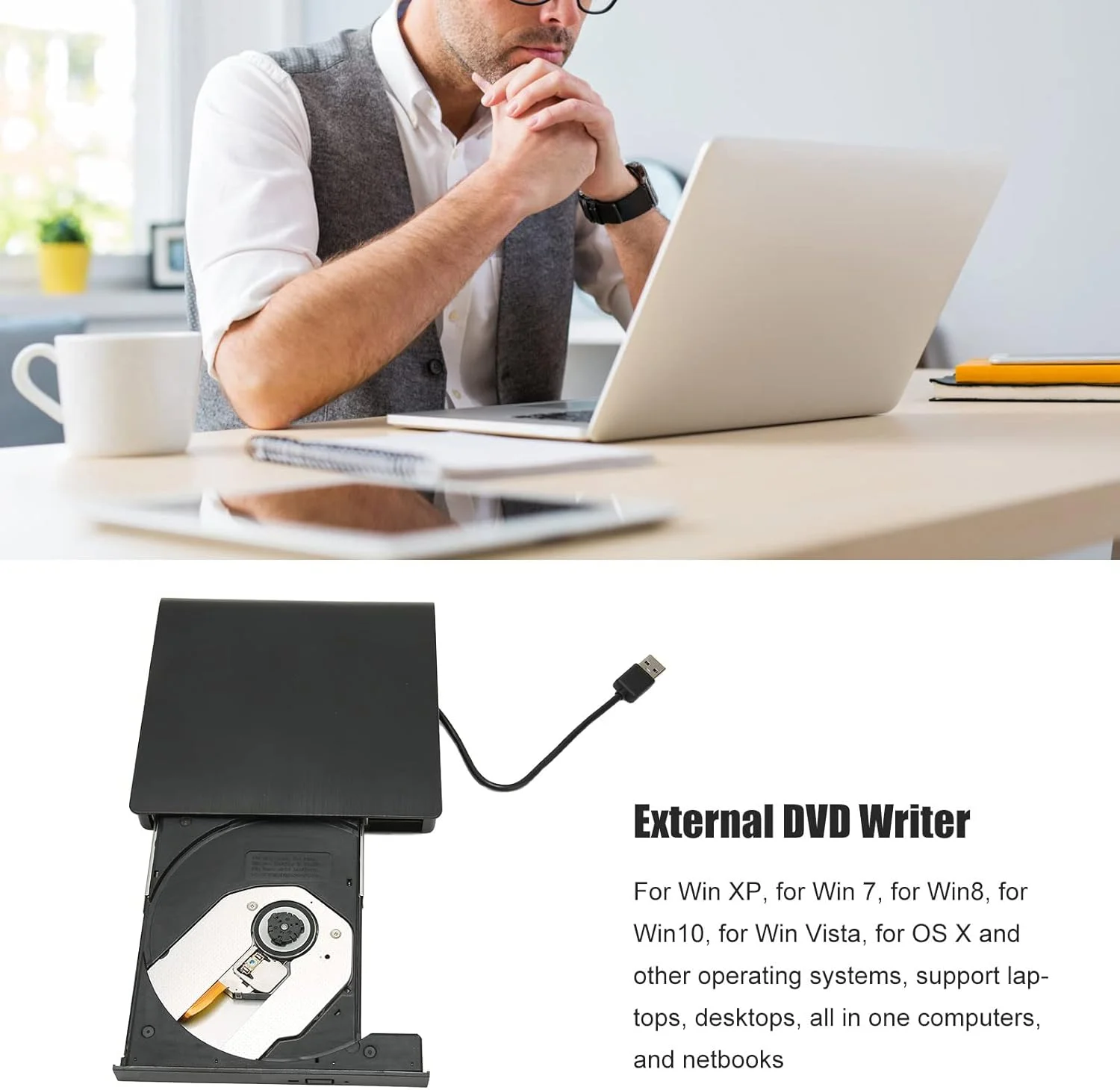 دی وی دی رایتر اکسترنال USB3.0 Bewinner، درایو نوری CD DVD ROM قابل حمل با آداپتور USB C، پخش کننده CD DVD باریک برای لپ تاپ CD DVD برای 7، 8، 10 دی وی دی رایتر اکسترنال USB3.0 Bewinner، درایو نوری CD DVD ROM قابل حمل با آداپتور USB C، پخش کننده CD DVD باریک برای لپ تاپ CD DVD برای 7، 8، 10