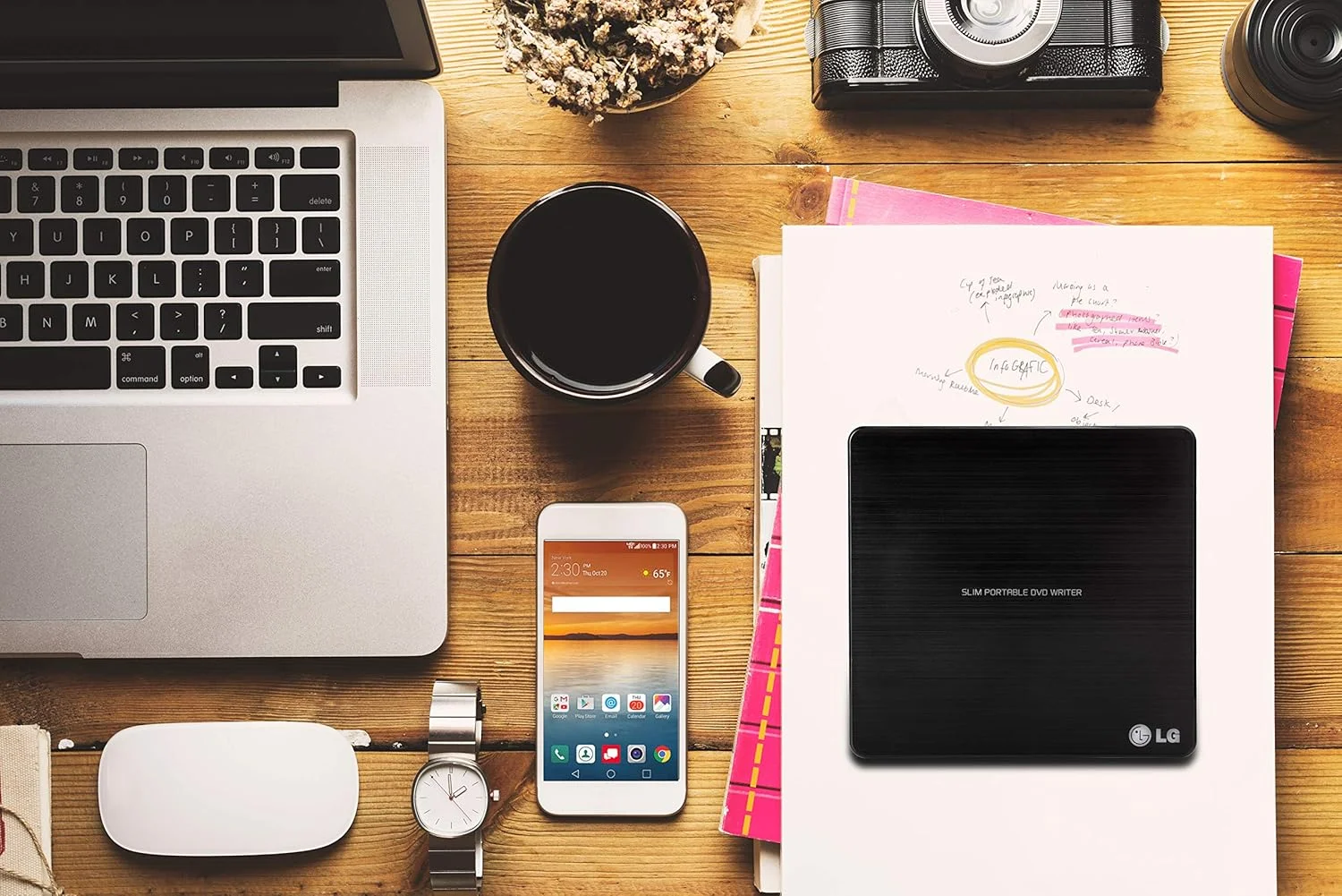 درایو نوری اکسترنال DVD رایتر فوق باریک LG Electronics 8X USB 2.0 Super Multi با پشتیبانی از M-DISC برای کامپیوتر و مک، مشکی (GP60NB50)