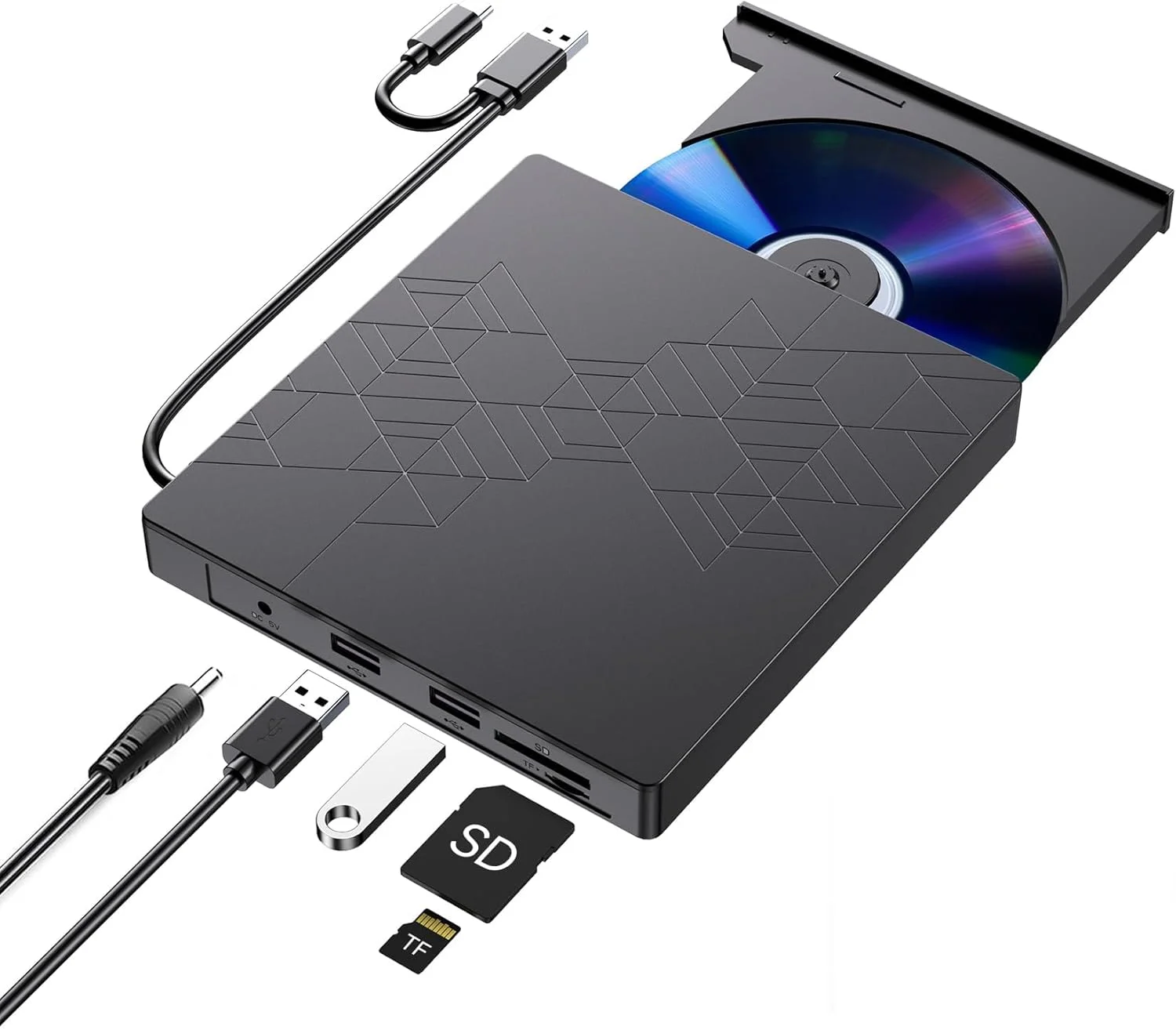 درایو DVD اکسترنال NALACAL، درایو CD USB 3.0 Type C CD/DVD ROM +/-RW آداپتور با پورت USB دی وی دی رایتر برای لپ تاپ کامپیوتر رومیزی، درایو دیسک نوری پخش کننده CD سازگار با مک ویندوز لینوکس