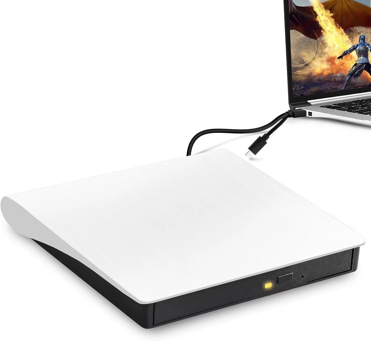 درایو نوری اکسترنال NALACAL، پخش کننده DVD قابل حمل USB 3.0 Type C برای لپ تاپ، کابل برق توسعه یافته، درایو دیسک اکسترنال سازگار با کامپیوتر رومیزی