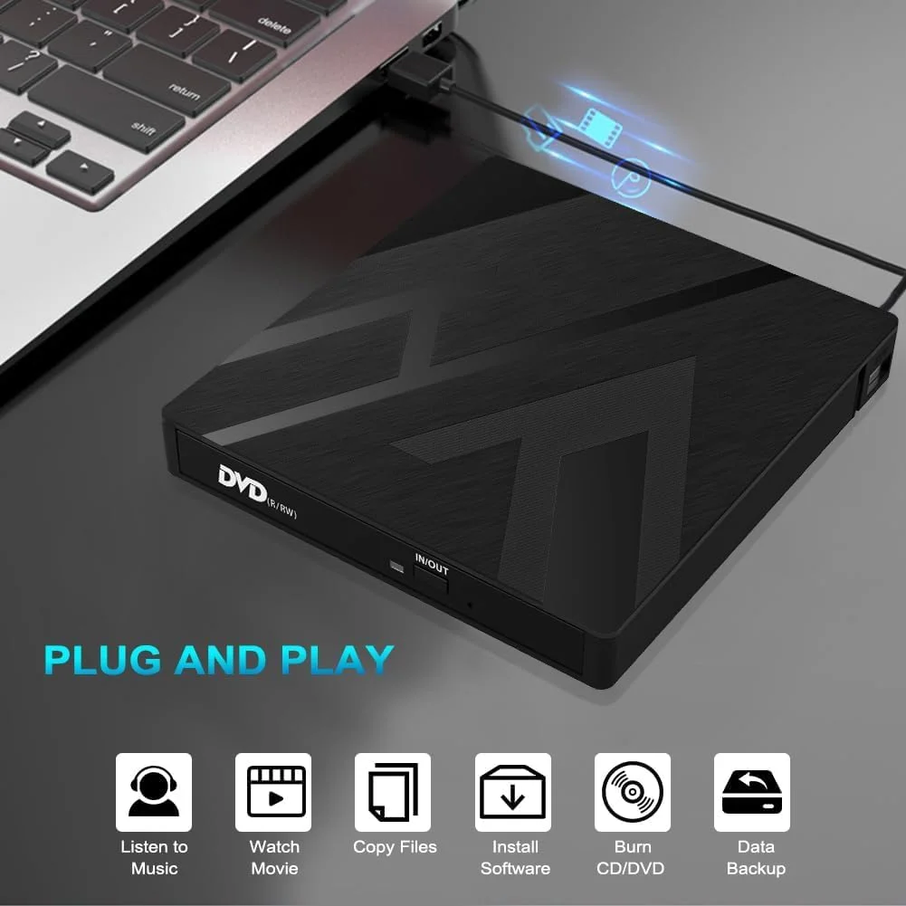 درایو اکسترنال CD و DVD نالاکال برای لپ تاپ،【8 در 1】 USB 3.0 Type-C قابل حمل CD/DVD +/-RW رایتر پلیر با اسلات های کارت SD، TF سازگار برای دسکتاپ PC مک OS مک بوک ویندوز لینوکس