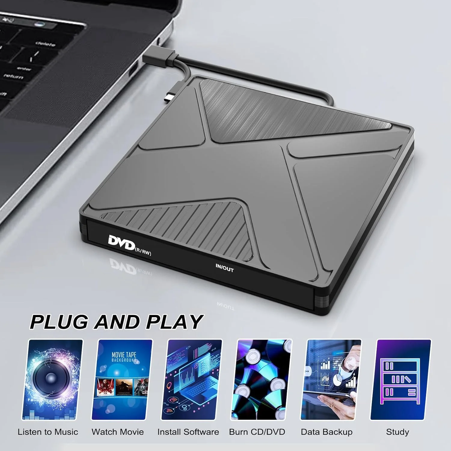 درایو نوری اکسترنال CD/DVD نالاکال با USB 3.0 و Type-C، رایتر و پلیر CD/DVD +/-RW سازگار با لپ تاپ، کامپیوتر، مک بوک، Win11/10/8/7/XP، لینوکس، مک OS، ویستا