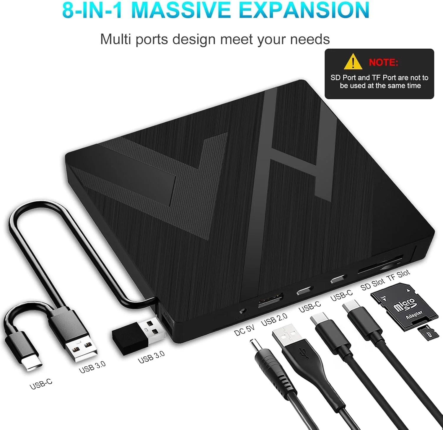 درایو اکسترنال CD و DVD نالاکال برای لپ تاپ،【8 در 1】 USB 3.0 Type-C قابل حمل CD/DVD +/-RW رایتر پلیر با اسلات های کارت SD، TF سازگار برای دسکتاپ PC مک OS مک بوک ویندوز لینوکس