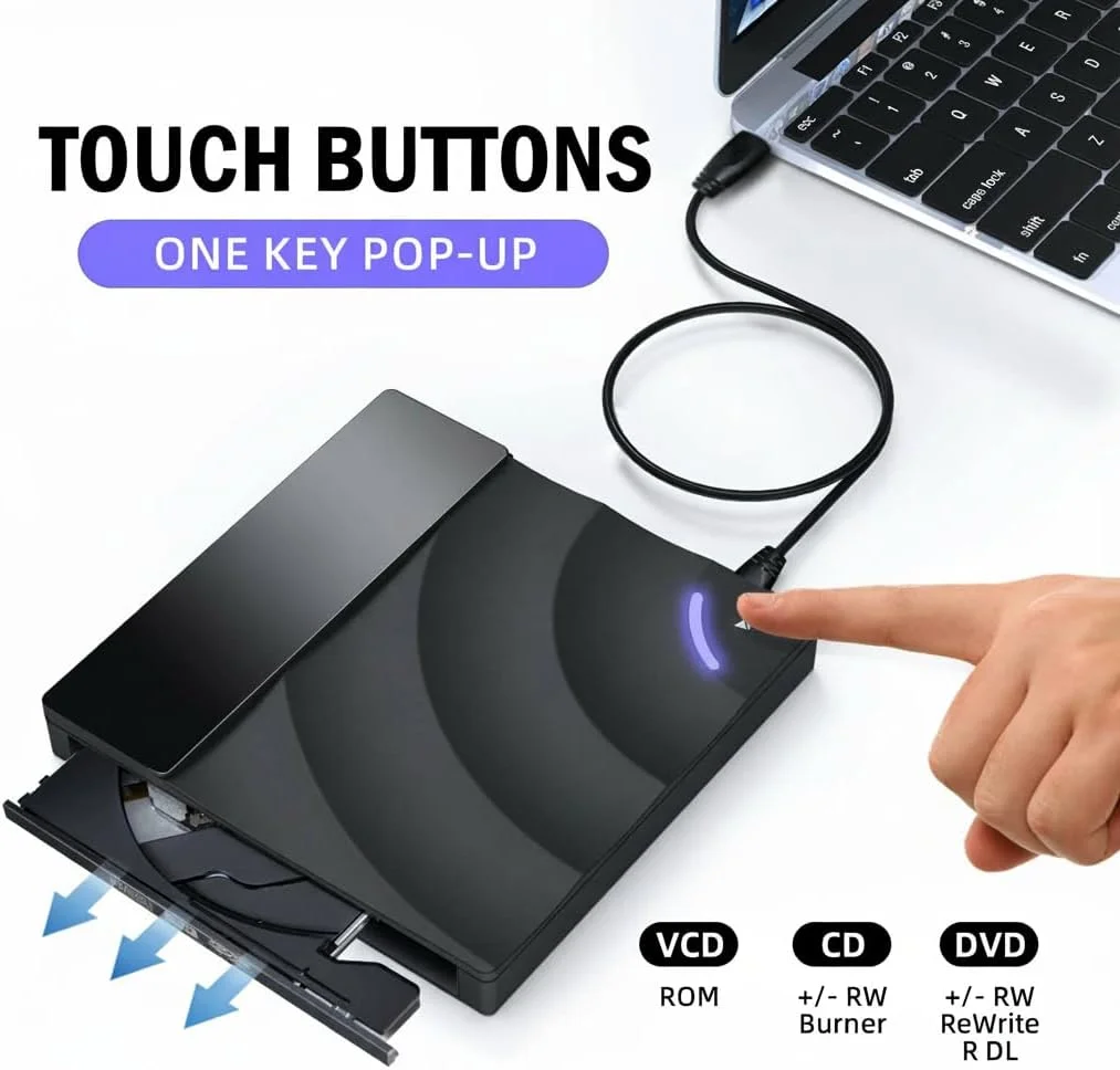 درایو نوری اکسترنال NALACAL، درایو سی دی/دی وی دی رایتر USB 3.0 Type-C، پخش کننده قابل حمل سی دی رام رایتر، درایو دیسک نوری برای لپ تاپ، کامپیوتر رومیزی برای ویندوز 7/8/11/10 و مک بوک پرو ایر