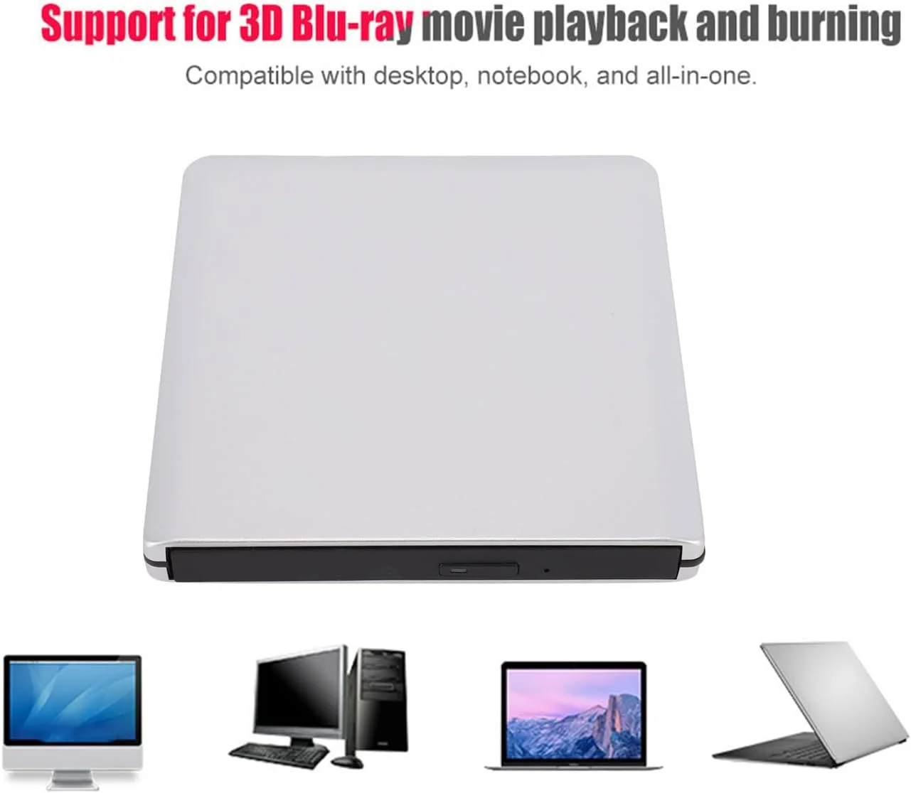 درایو نوری اکسترنال USB3.0، بدنه آلیاژ آلومینیوم، رایتر دیسک بلوری DVD/CD برای لپ تاپ