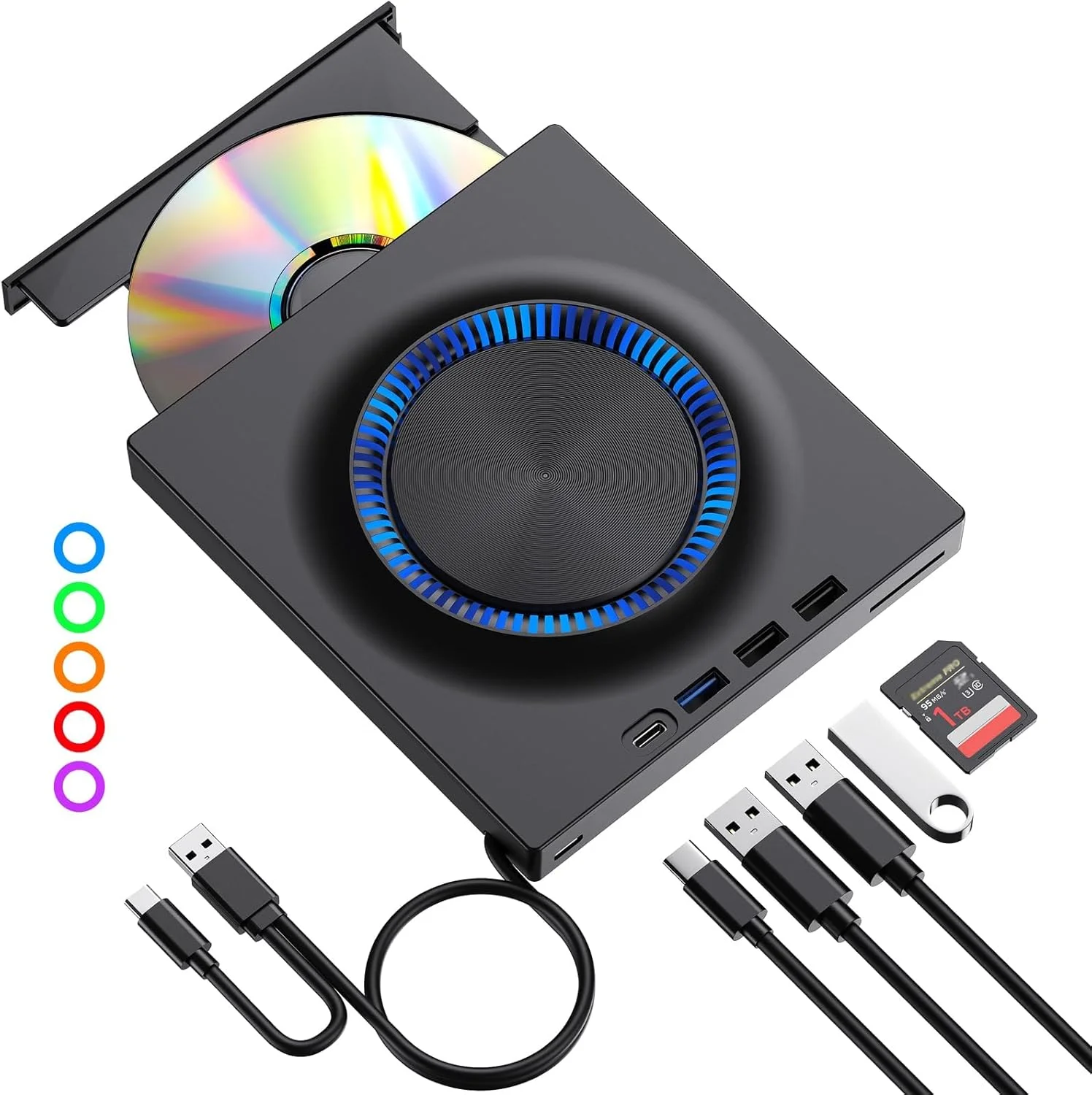 درایو DVD اکسترنال PFUTURE، پخش کننده و رایت کننده قابل حمل CD DVD با USB 3.0 و USB-C، کارت خوان SD و هاب، سازگار با لپ تاپ، مک، ویندوز 11/10/8/7، لینوکس PC درایو DVD اکسترنال PFUTURE، پخش کننده و رایت کننده قابل حمل CD DVD با USB 3.0 و USB-C، کارت خوان SD و هاب، سازگار با لپ تاپ، مک، ویندوز 11/10/8/7، لینوکس PC