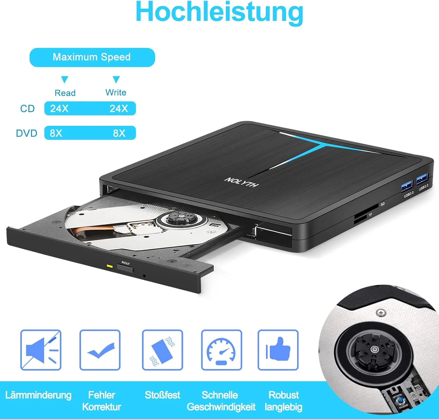 درایو نوری اکسترنال YUAKUOD H، دی وی دی رایتر اکسترنال USB 3.0 Type-C DVD/CD+/-RW با پورت USB و اسلات SD TF، درایوهای نوری قابل حمل DVD برای لپ تاپ PC ویندوز 11 10 مک بوک